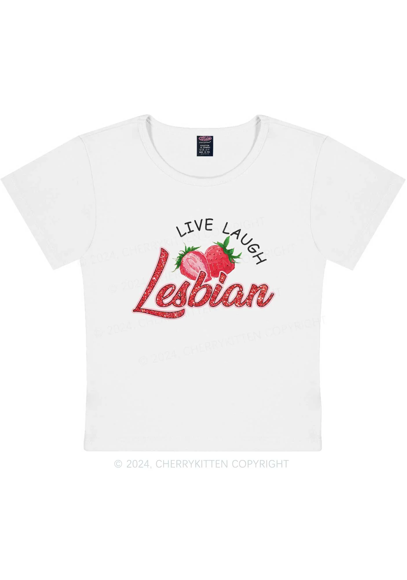 Live Laugh Lesbian Y2K Baby Tee Cherrykitten - Image 5