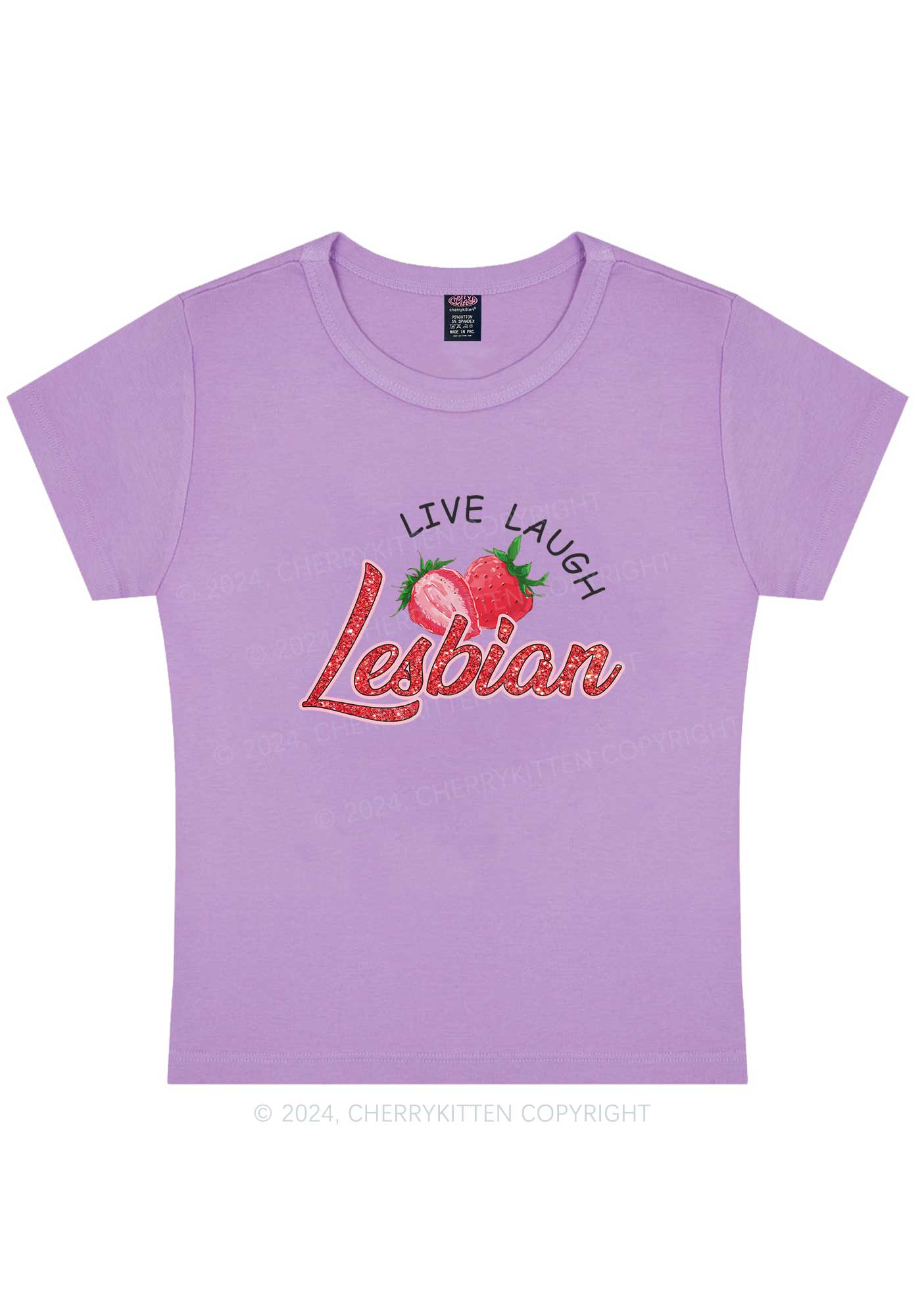 Live Laugh Lesbian Y2K Baby Tee Cherrykitten - Image 7
