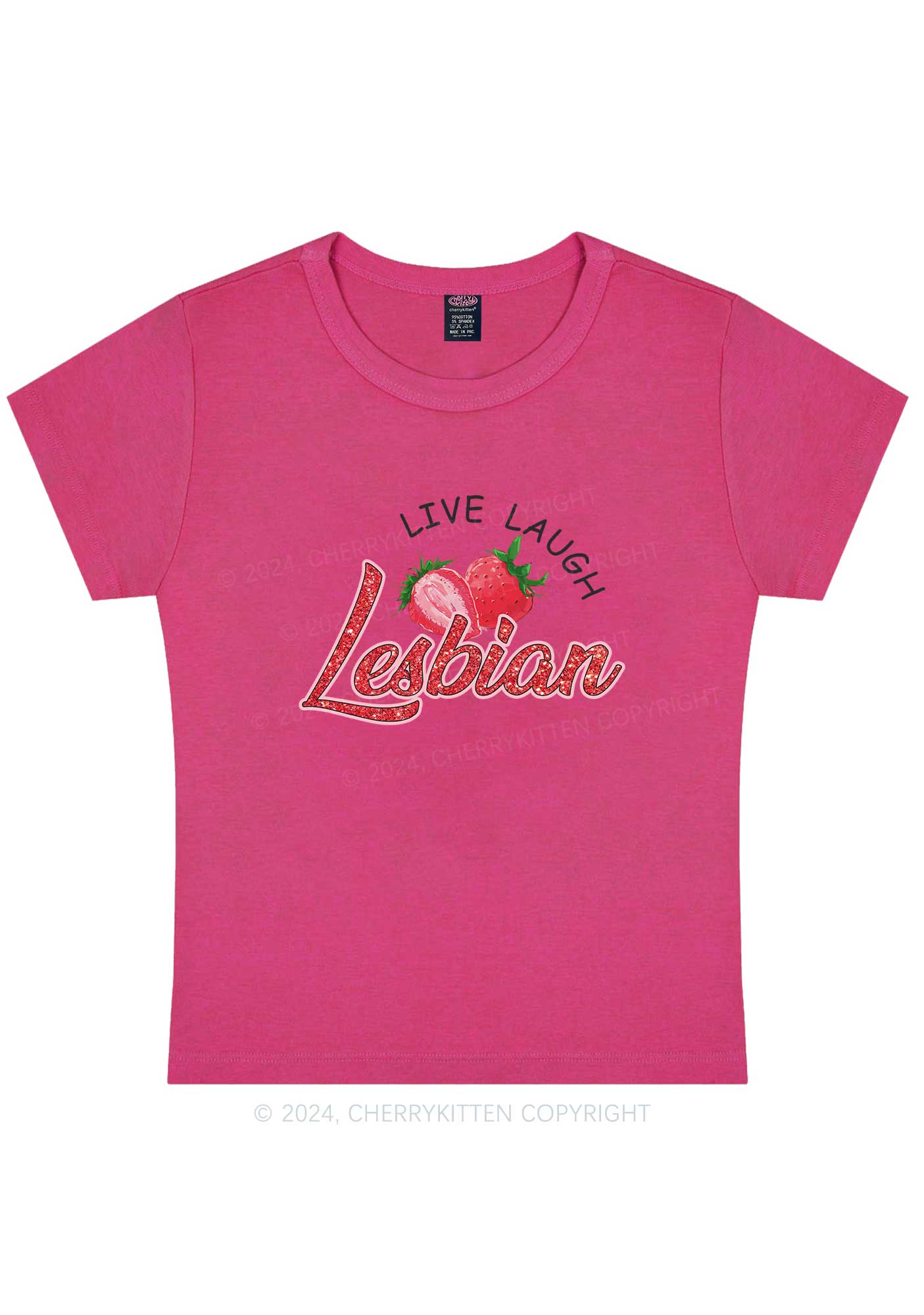 Live Laugh Lesbian Y2K Baby Tee Cherrykitten - Image 8