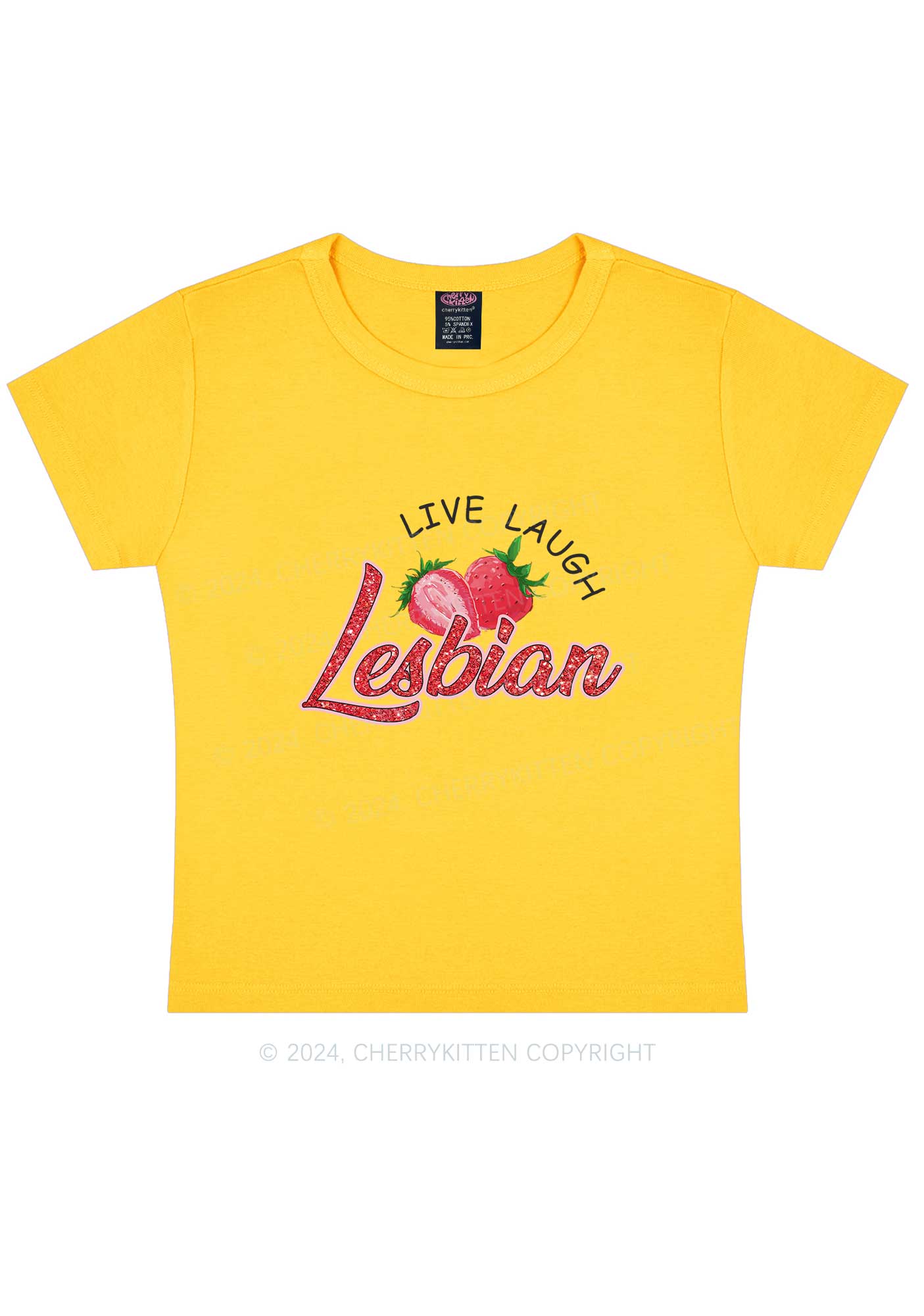 Live Laugh Lesbian Y2K Baby Tee Cherrykitten - Image 9