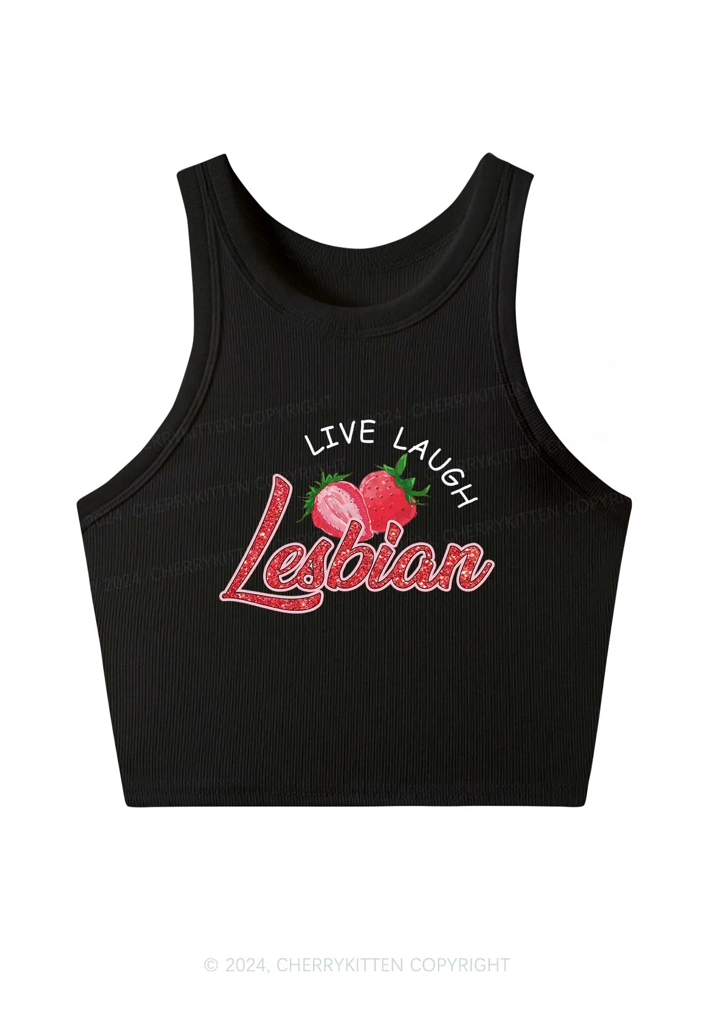Live Laugh Lesbian Y2K Crop Tank Top Cherrykitten - Image 2