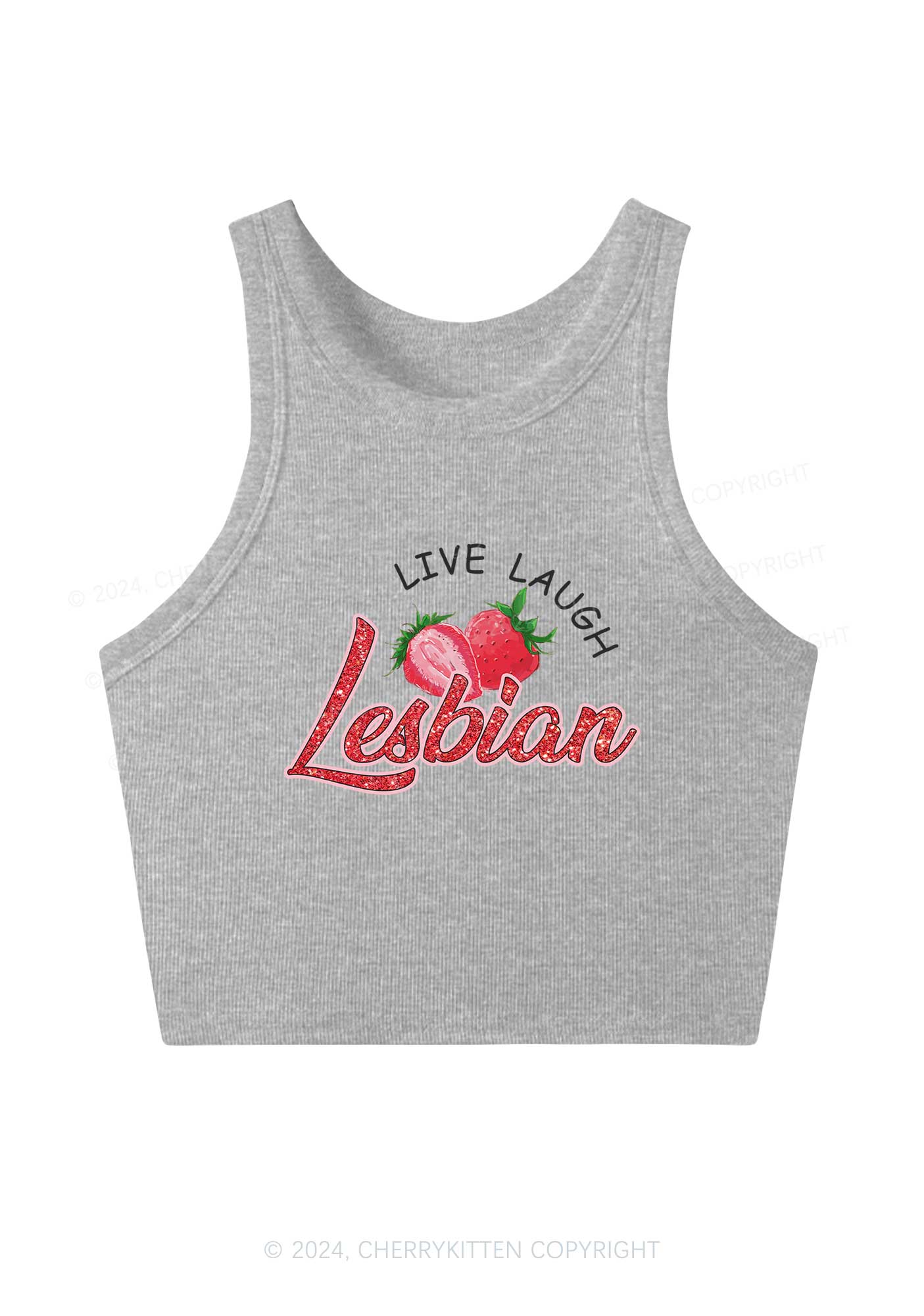 Live Laugh Lesbian Y2K Crop Tank Top Cherrykitten - Image 3