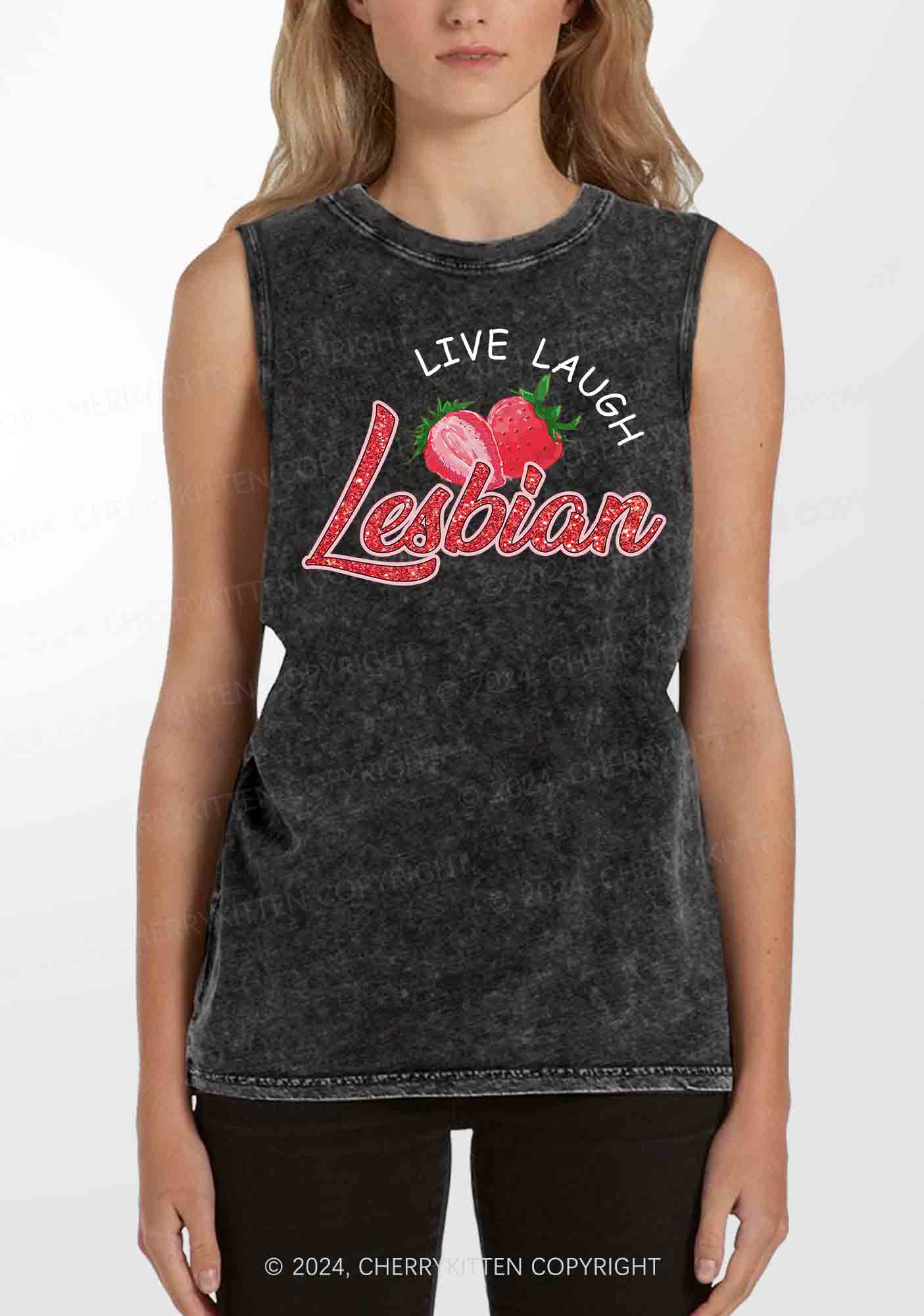 Live Laugh Lesbian Y2K Washed Tank Cherrykitten - Image 2