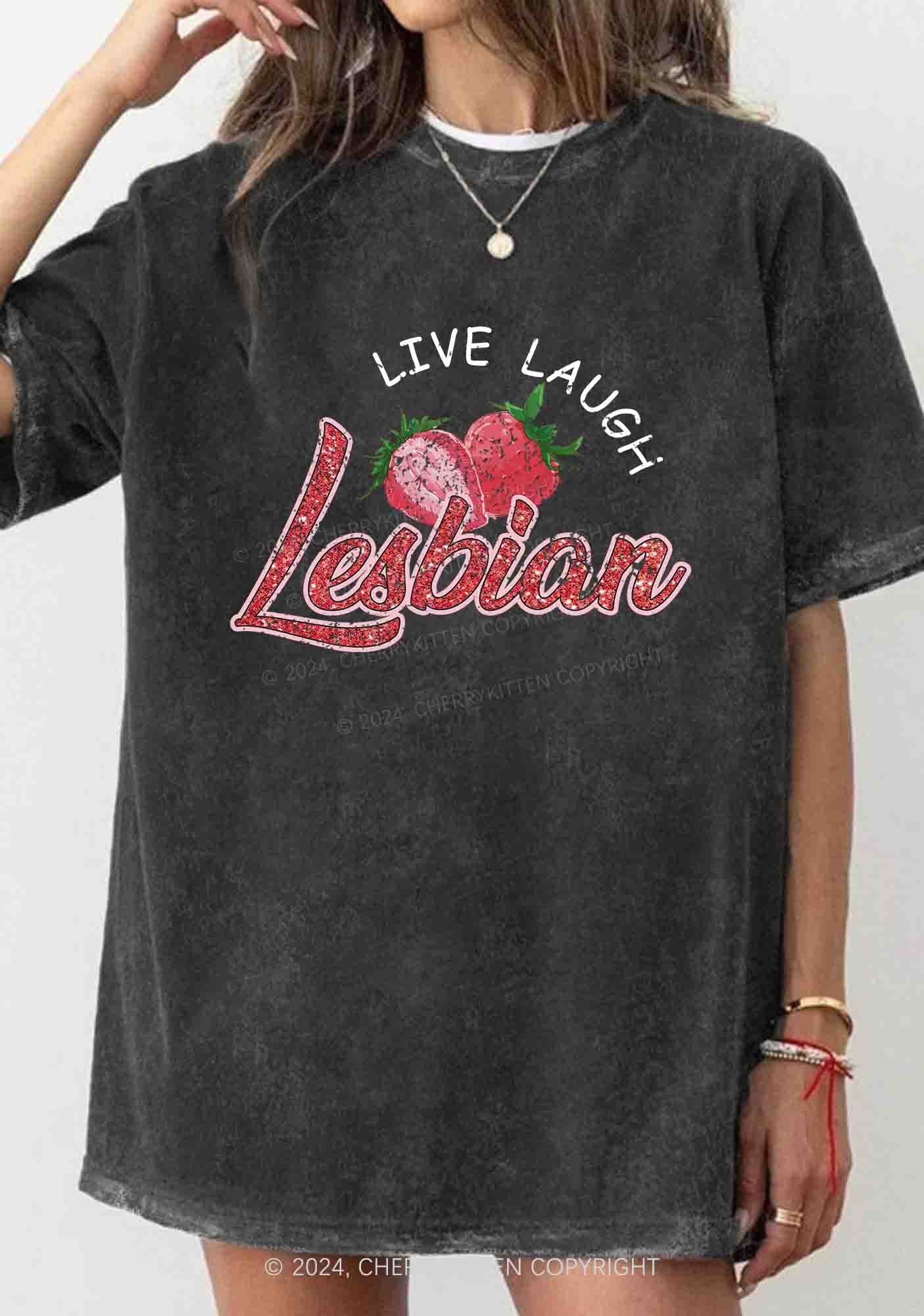 Live Laugh Lesbian Y2K Washed Tee Cherrykitten - Image 2
