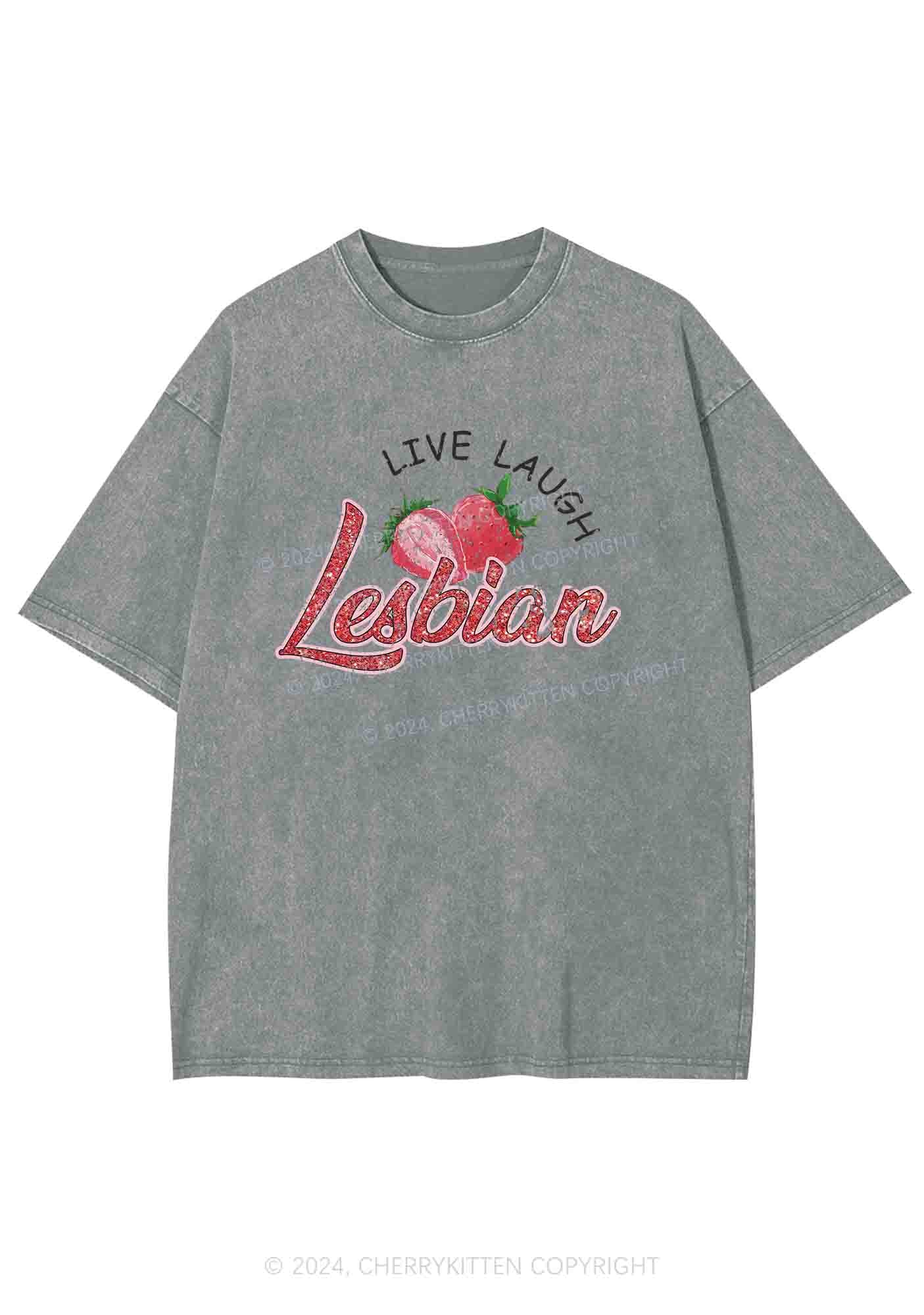 Live Laugh Lesbian Y2K Washed Tee Cherrykitten - Image 5