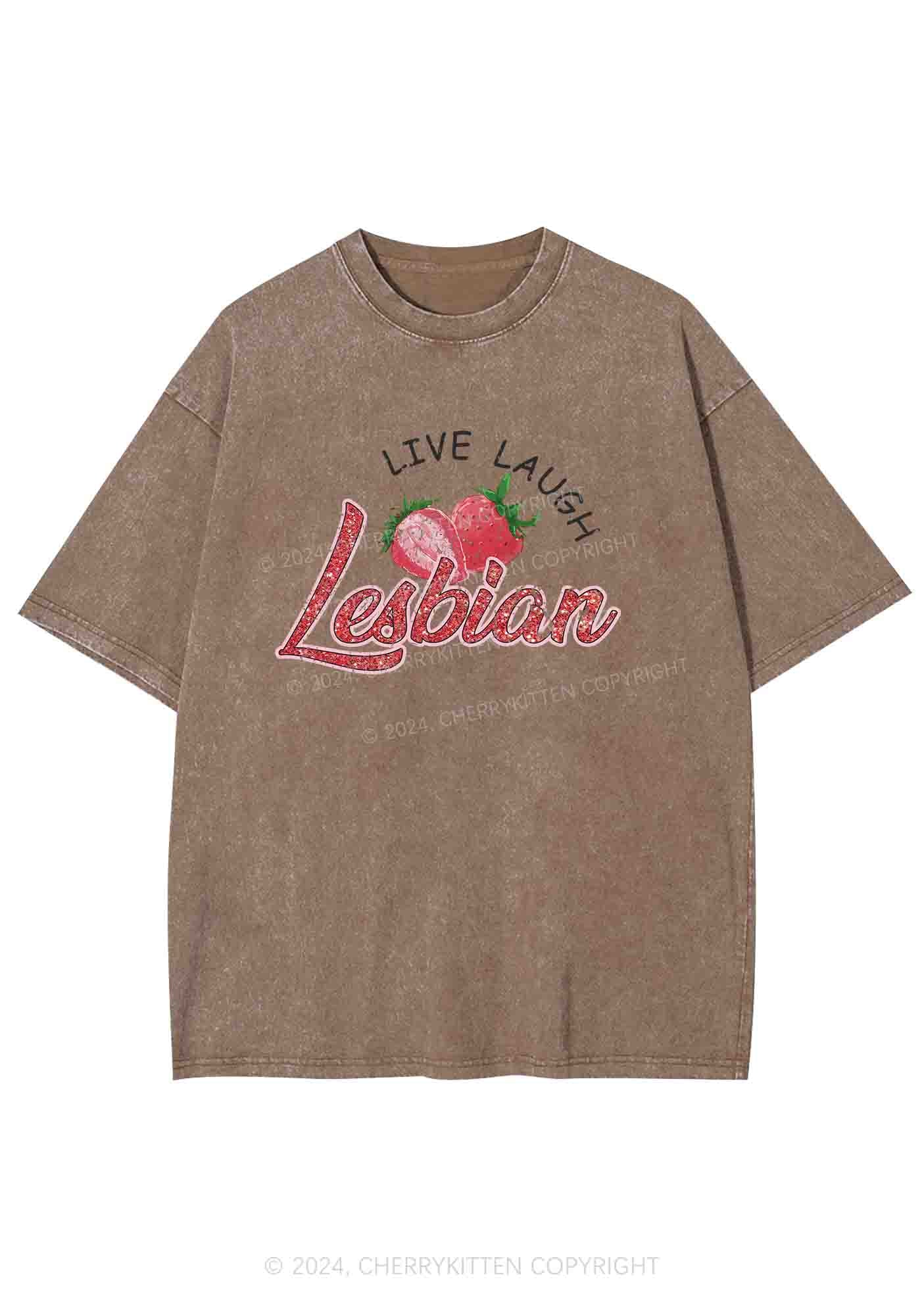 Live Laugh Lesbian Y2K Washed Tee Cherrykitten - Image 6