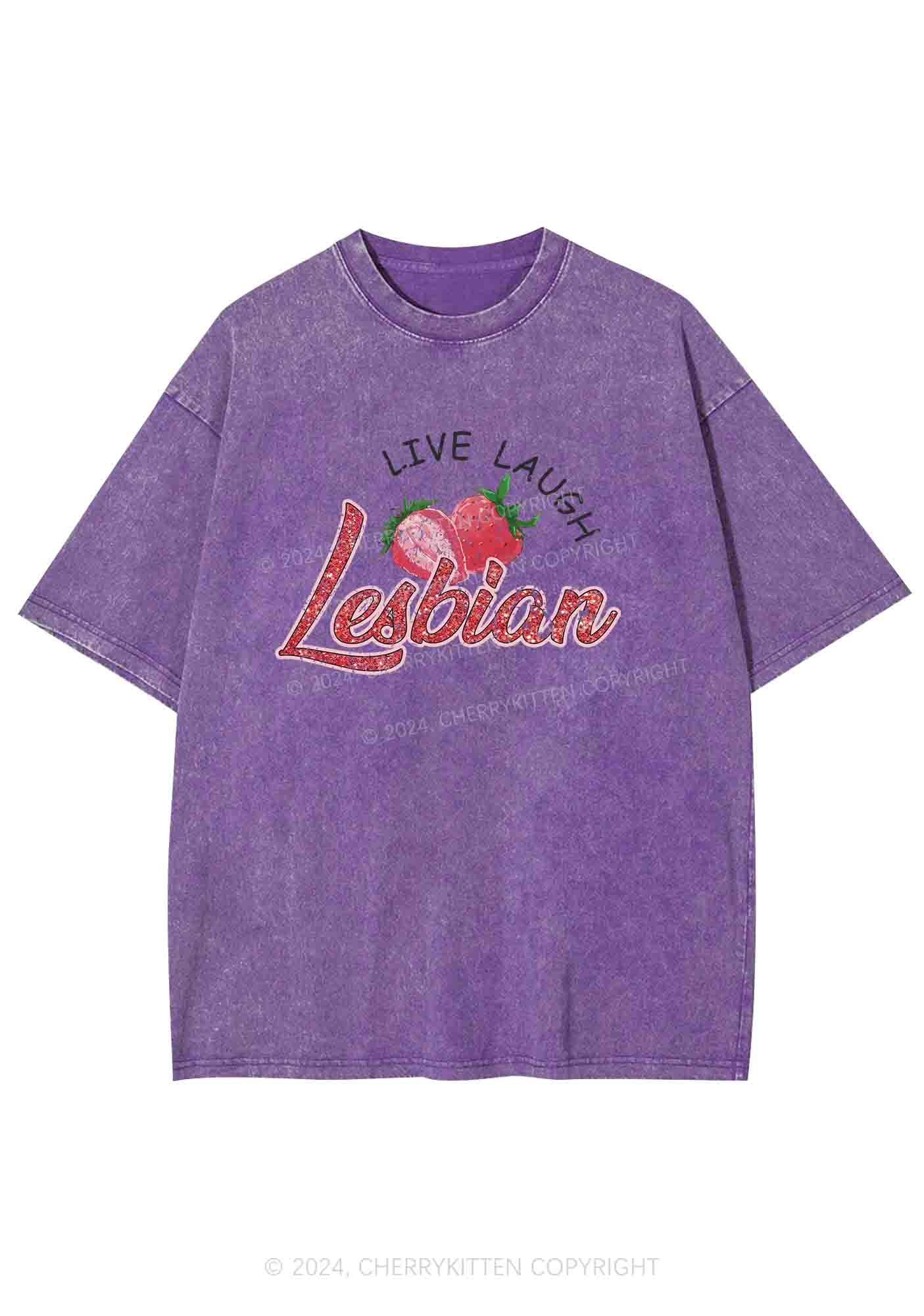 Live Laugh Lesbian Y2K Washed Tee Cherrykitten - Image 7