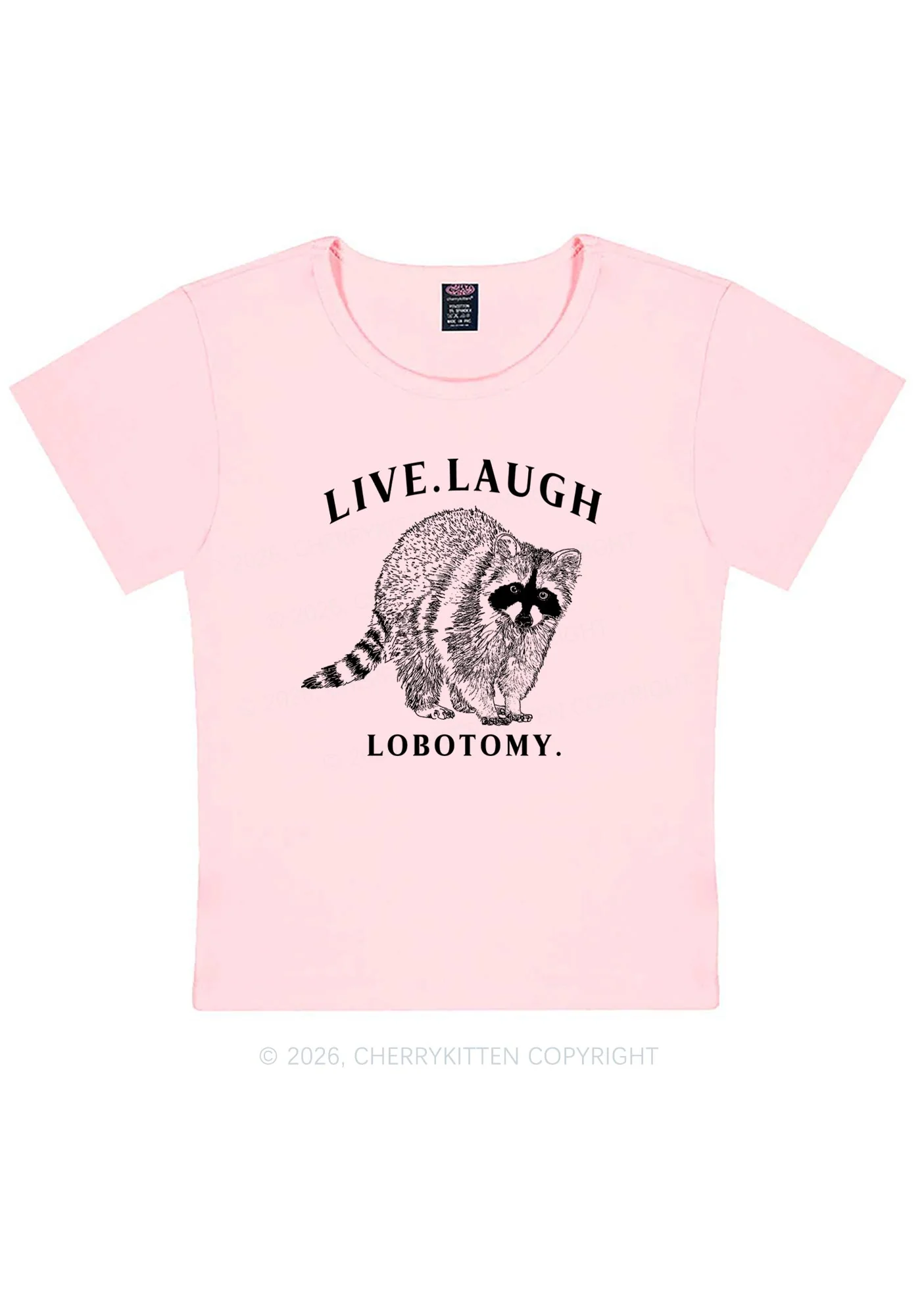 Live Laugh Lobotomy Raccoon Y2K Baby Tee Cherrykitten - Image 11
