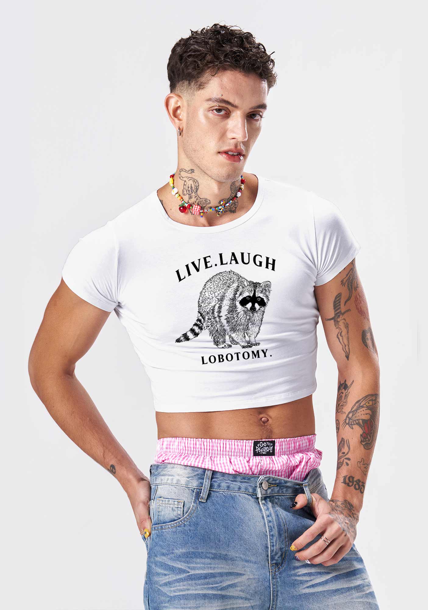 Live Laugh Lobotomy Raccoon Y2K Baby Tee Cherrykitten - Image 2