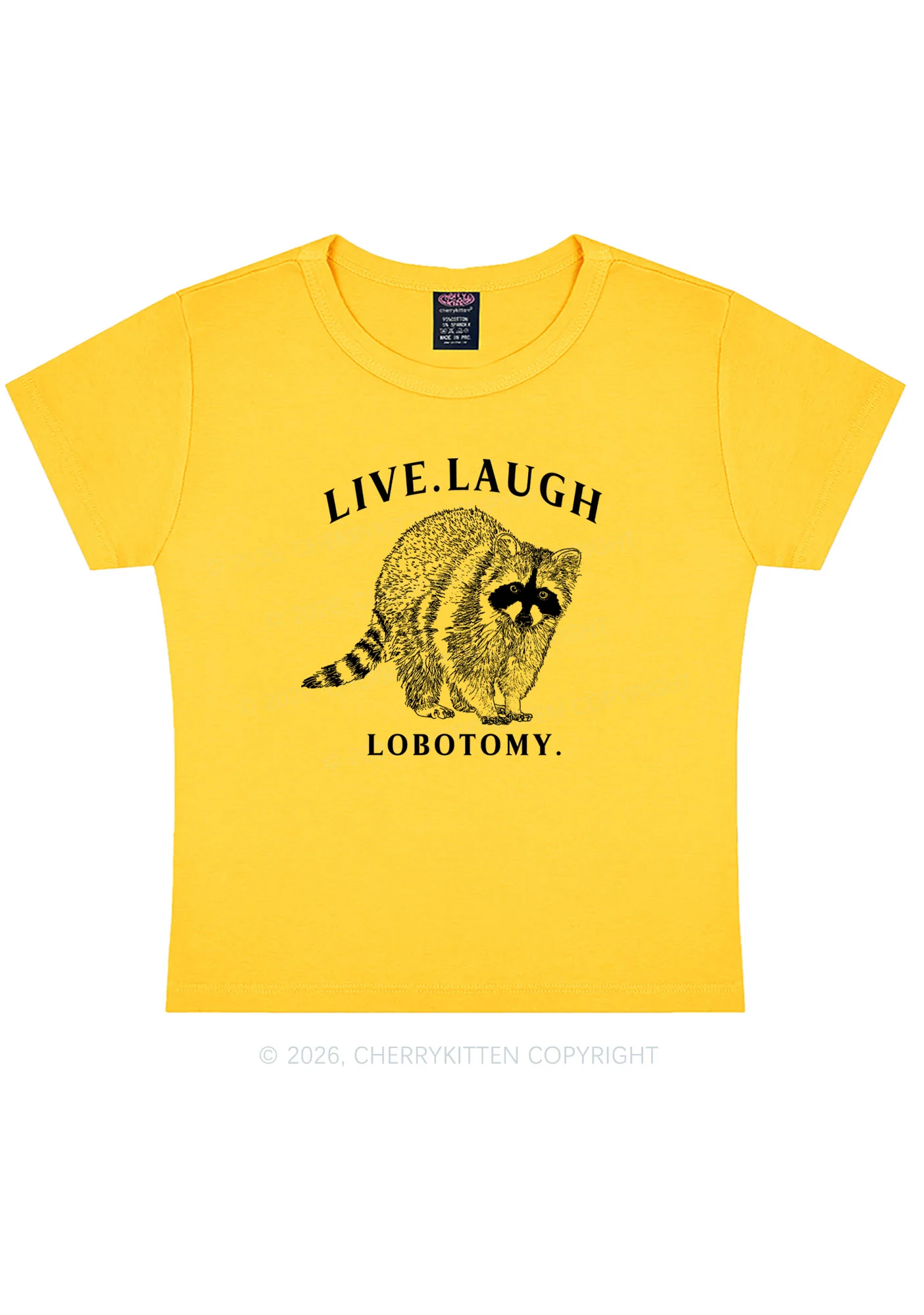 Live Laugh Lobotomy Raccoon Y2K Baby Tee Cherrykitten - Image 3