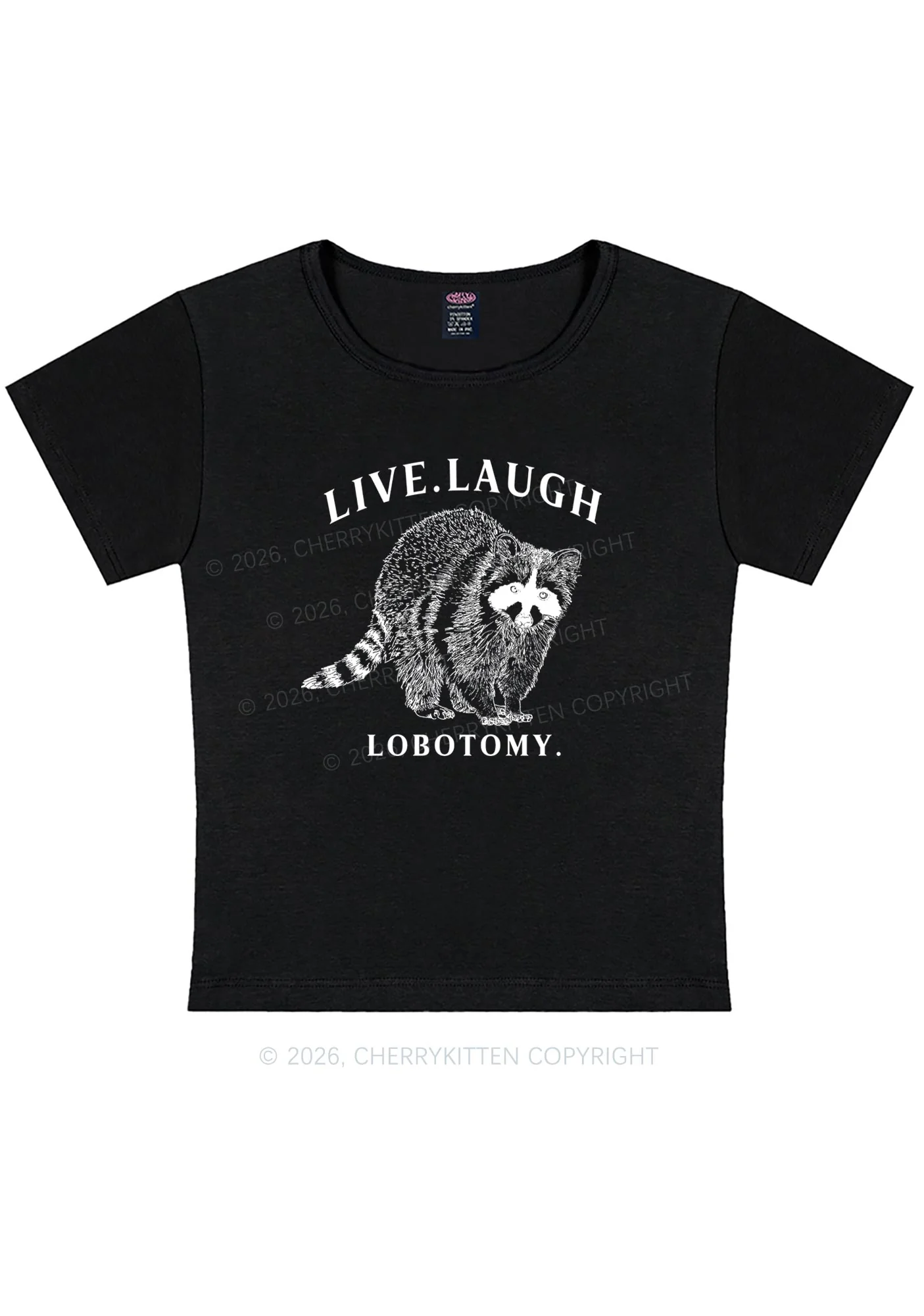 Live Laugh Lobotomy Raccoon Y2K Baby Tee Cherrykitten - Image 4