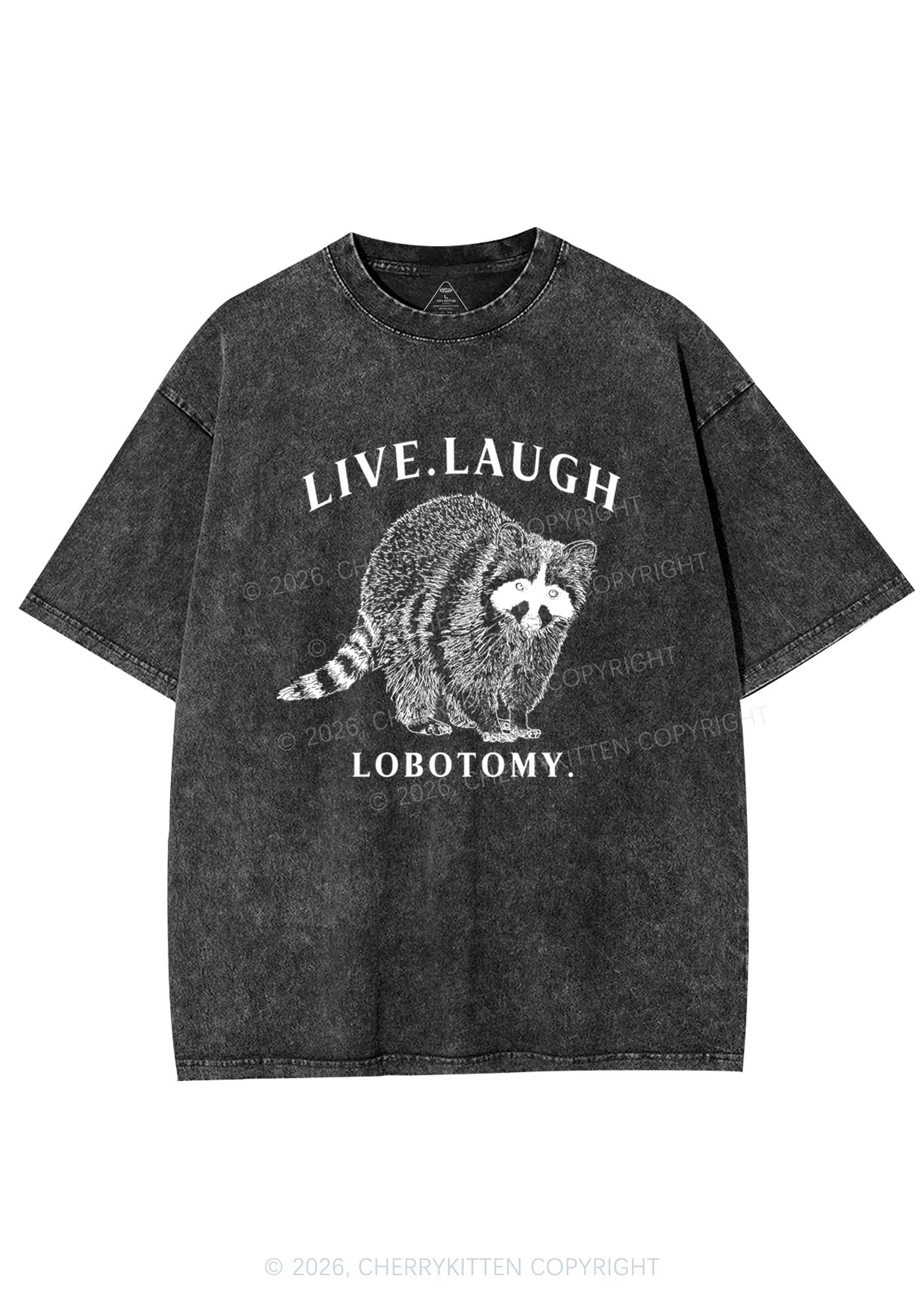 Live Laugh Lobotomy Raccoon Y2K Shirts Washed Tee Cherrykitten - Image 3