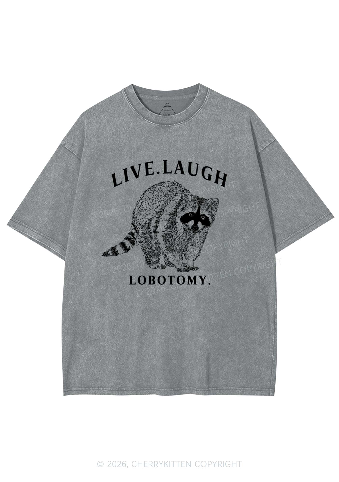 Live Laugh Lobotomy Raccoon Y2K Shirts Washed Tee Cherrykitten - Image 7