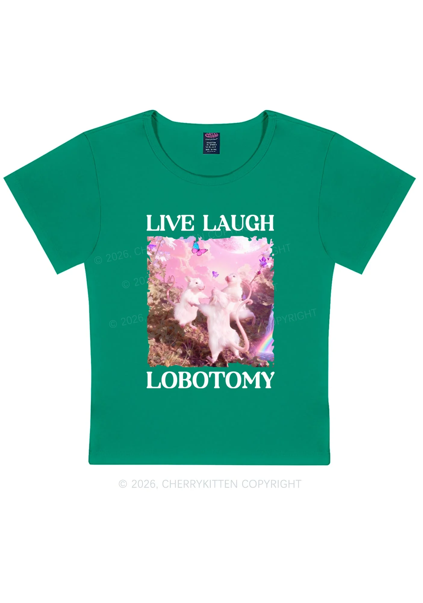 Live Laugh Lobotomy Rats Y2K Baby Tee Cherrykitten Art by OhStuffinell Taxidermy - Image 10