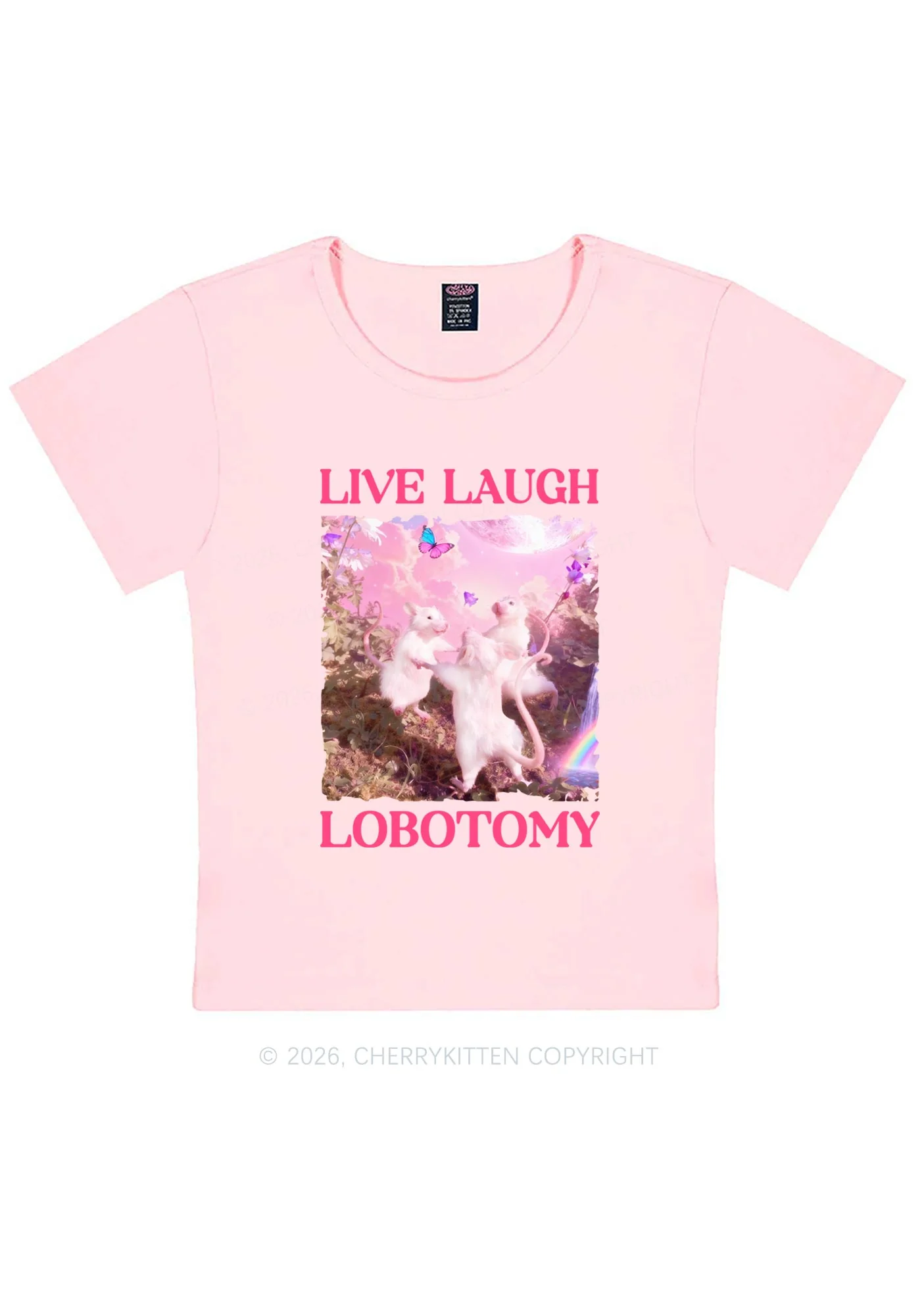Live Laugh Lobotomy Rats Y2K Baby Tee Cherrykitten Art by OhStuffinell Taxidermy - Image 11
