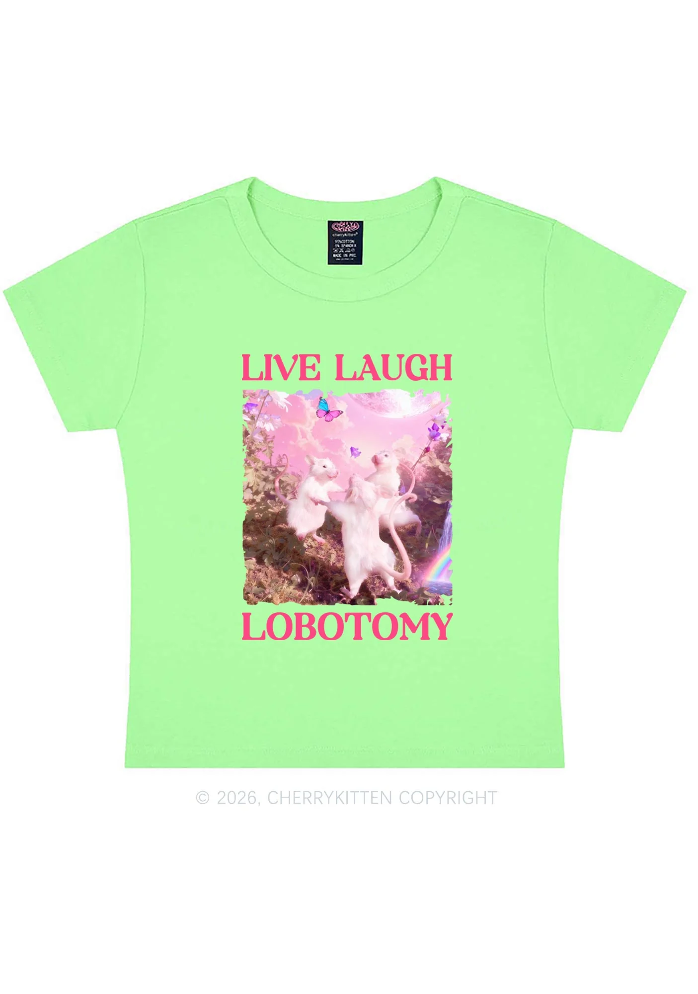 Live Laugh Lobotomy Rats Y2K Baby Tee Cherrykitten Art by OhStuffinell Taxidermy - Image 12