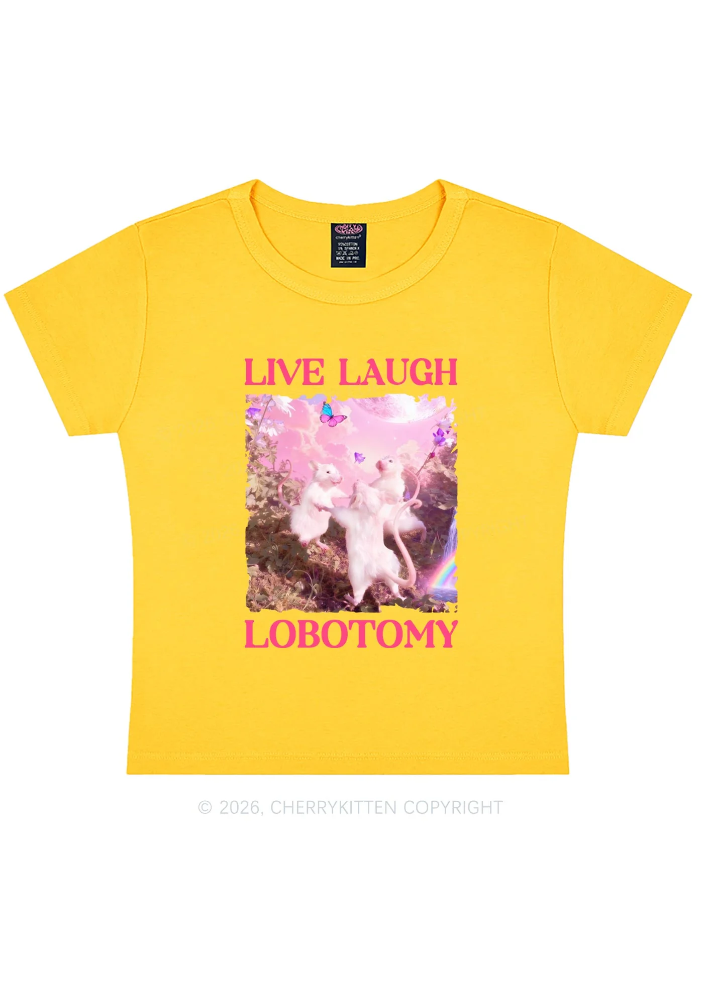 Live Laugh Lobotomy Rats Y2K Baby Tee Cherrykitten Art by OhStuffinell Taxidermy - Image 4