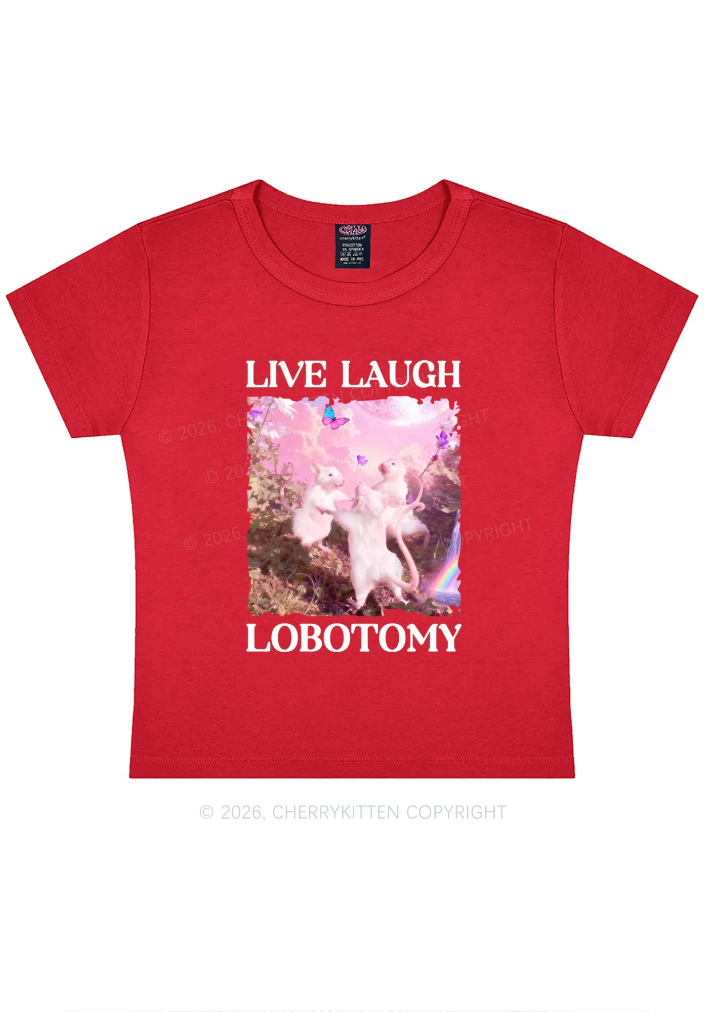 Live Laugh Lobotomy Rats Y2K Baby Tee Cherrykitten Art by OhStuffinell Taxidermy - Image 5