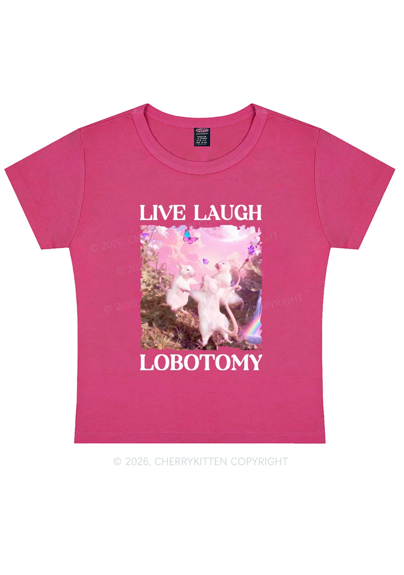 Live Laugh Lobotomy Rats Y2K Baby Tee Cherrykitten Art by OhStuffinell Taxidermy - Image 6
