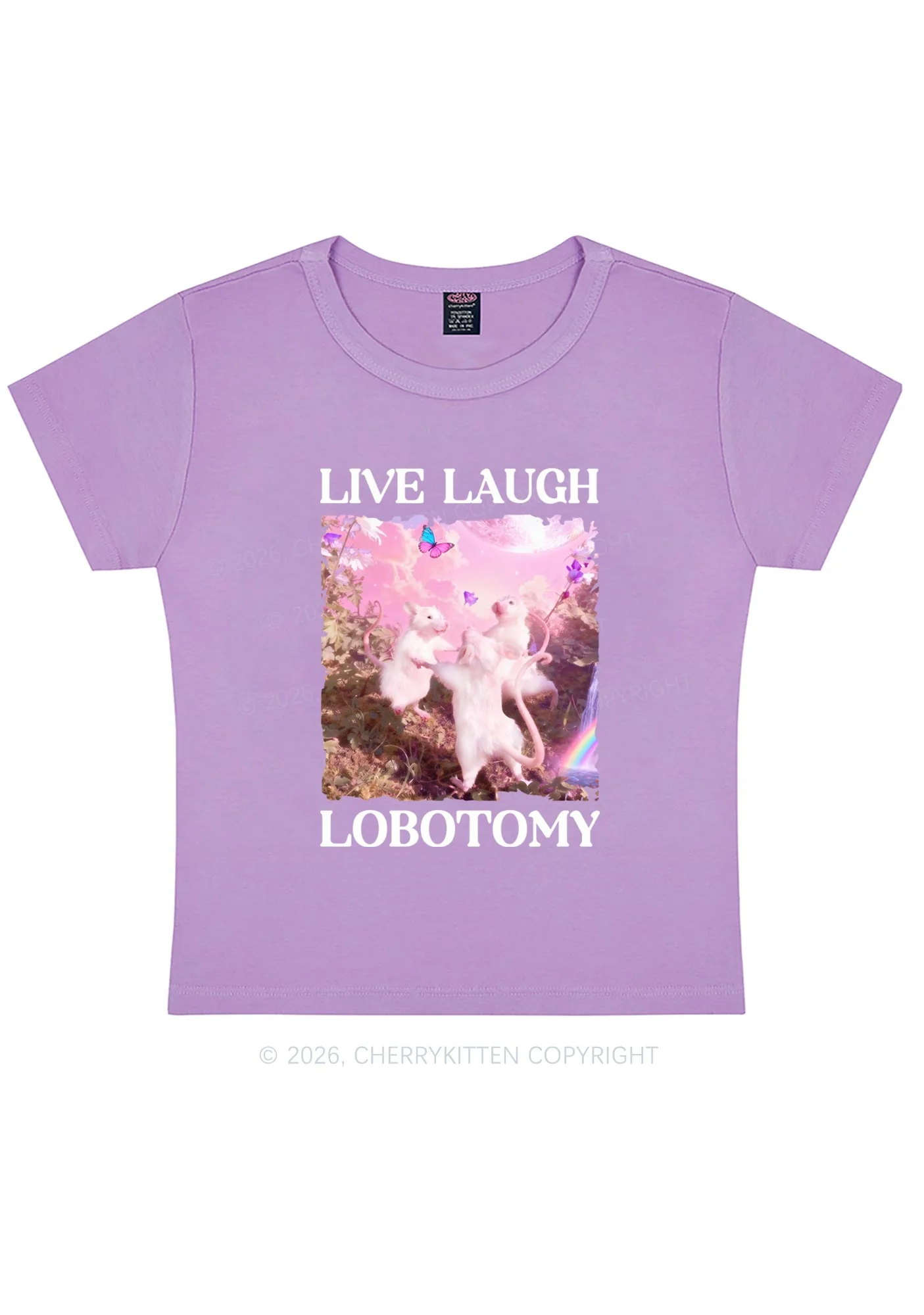 Live Laugh Lobotomy Rats Y2K Baby Tee Cherrykitten Art by OhStuffinell Taxidermy - Image 7