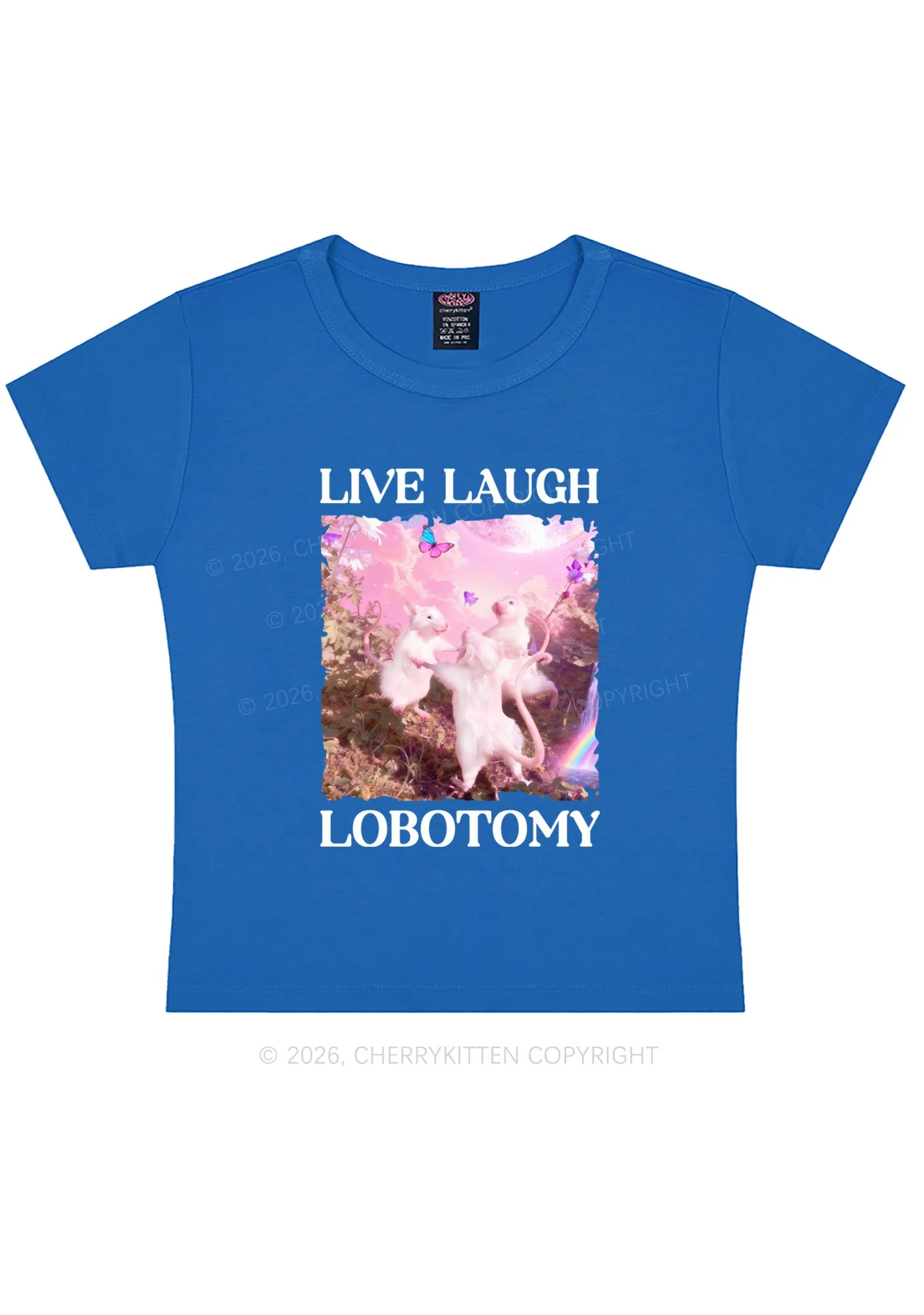 Live Laugh Lobotomy Rats Y2K Baby Tee Cherrykitten Art by OhStuffinell Taxidermy - Image 8