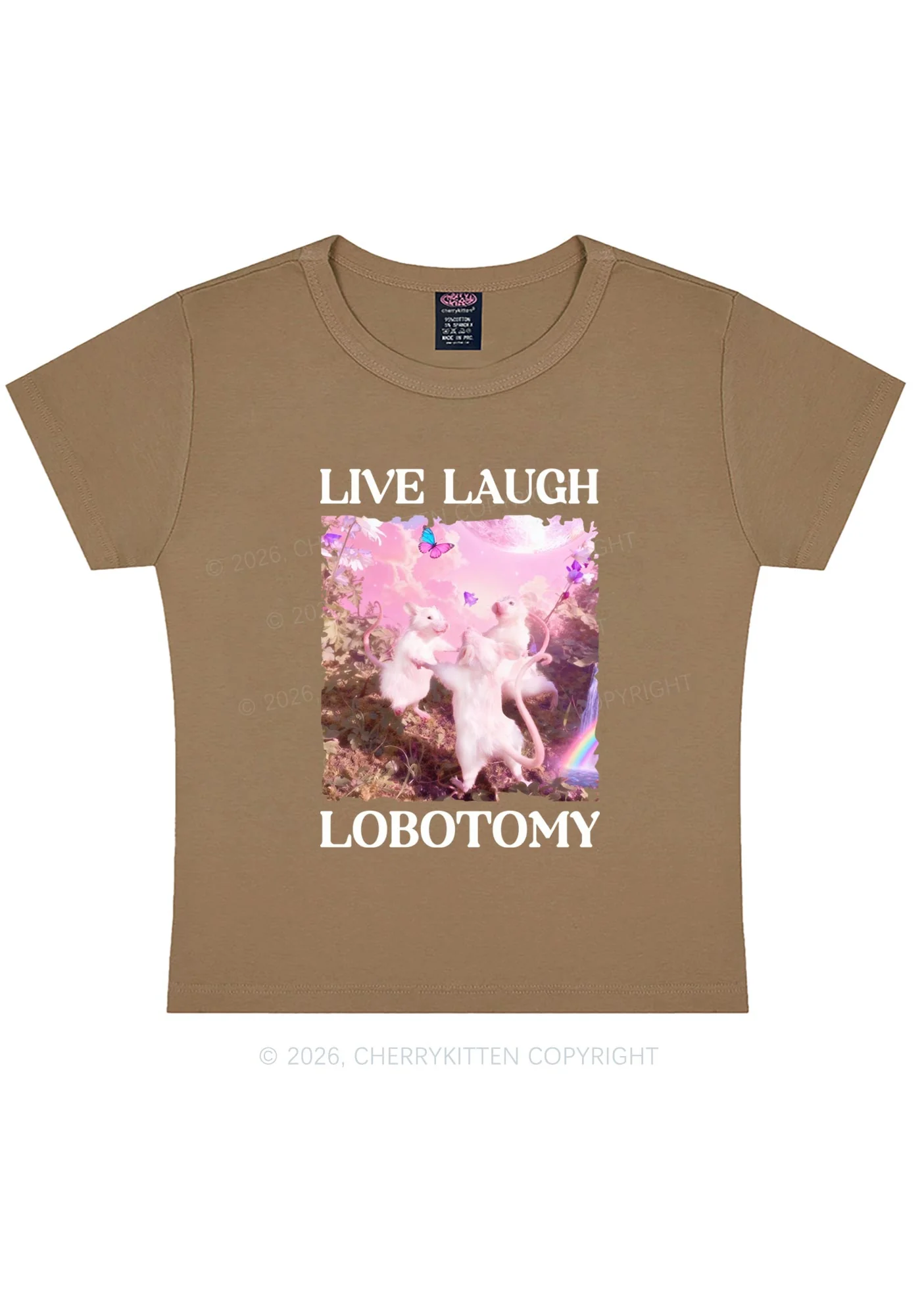 Live Laugh Lobotomy Rats Y2K Baby Tee Cherrykitten Art by OhStuffinell Taxidermy - Image 9