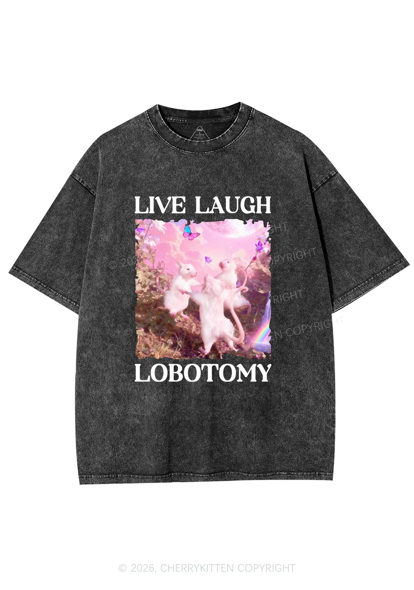 Live Laugh Lobotomy Rats Y2K Shirts Washed Tee Cherrykitten Art by OhStuffinell Taxidermy - Image 3