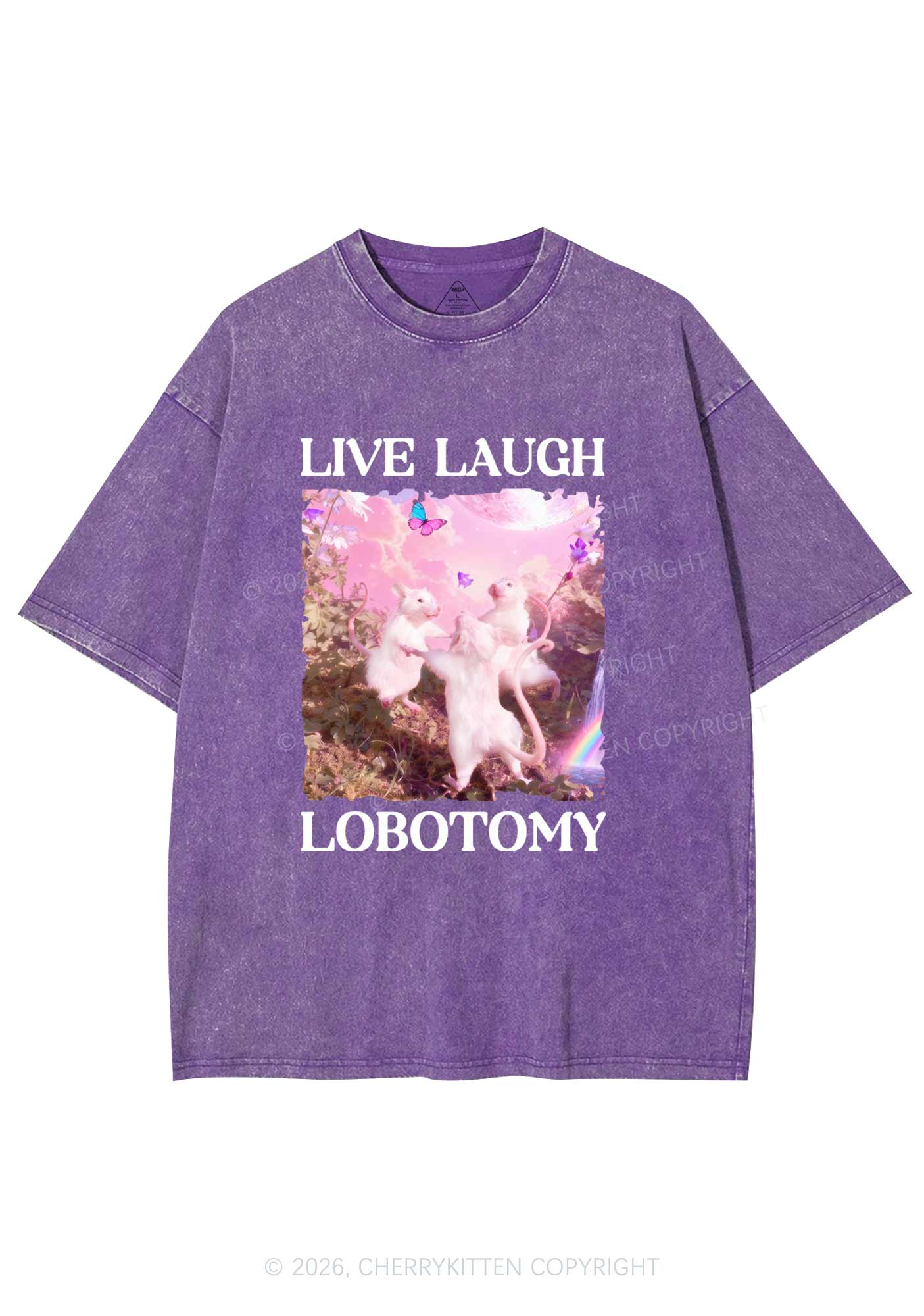 Live Laugh Lobotomy Rats Y2K Shirts Washed Tee Cherrykitten Art by OhStuffinell Taxidermy - Image 4