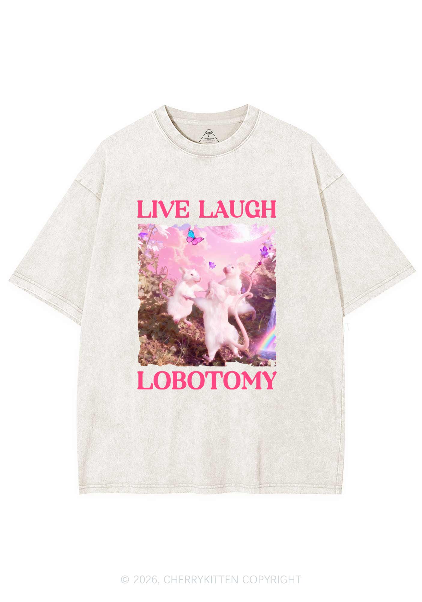 Live Laugh Lobotomy Rats Y2K Shirts Washed Tee Cherrykitten Art by OhStuffinell Taxidermy - Image 5