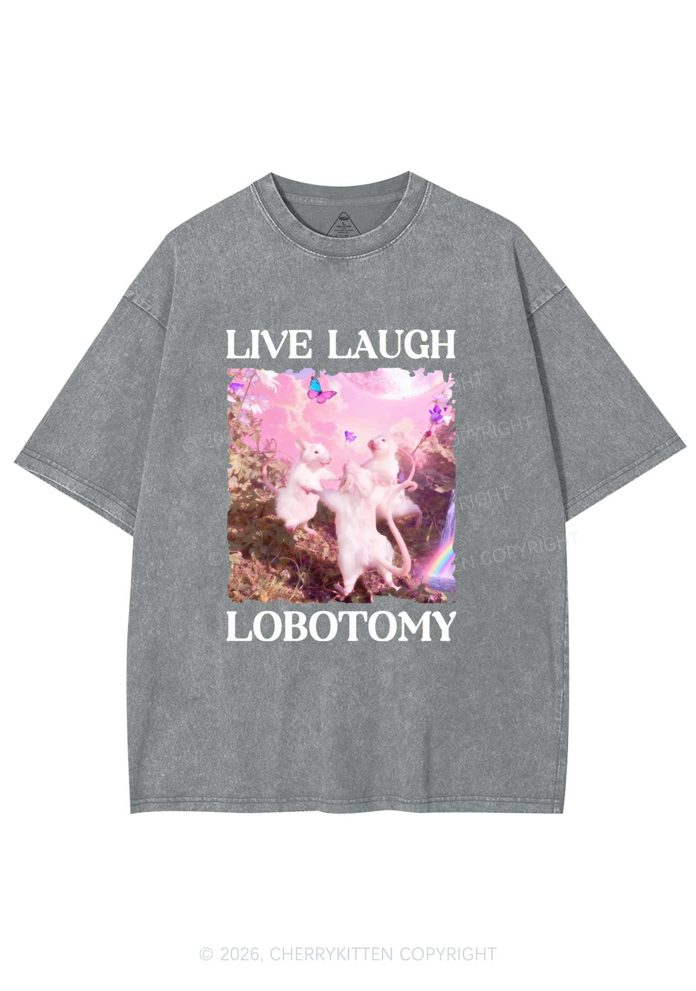 Live Laugh Lobotomy Rats Y2K Shirts Washed Tee Cherrykitten Art by OhStuffinell Taxidermy - Image 6
