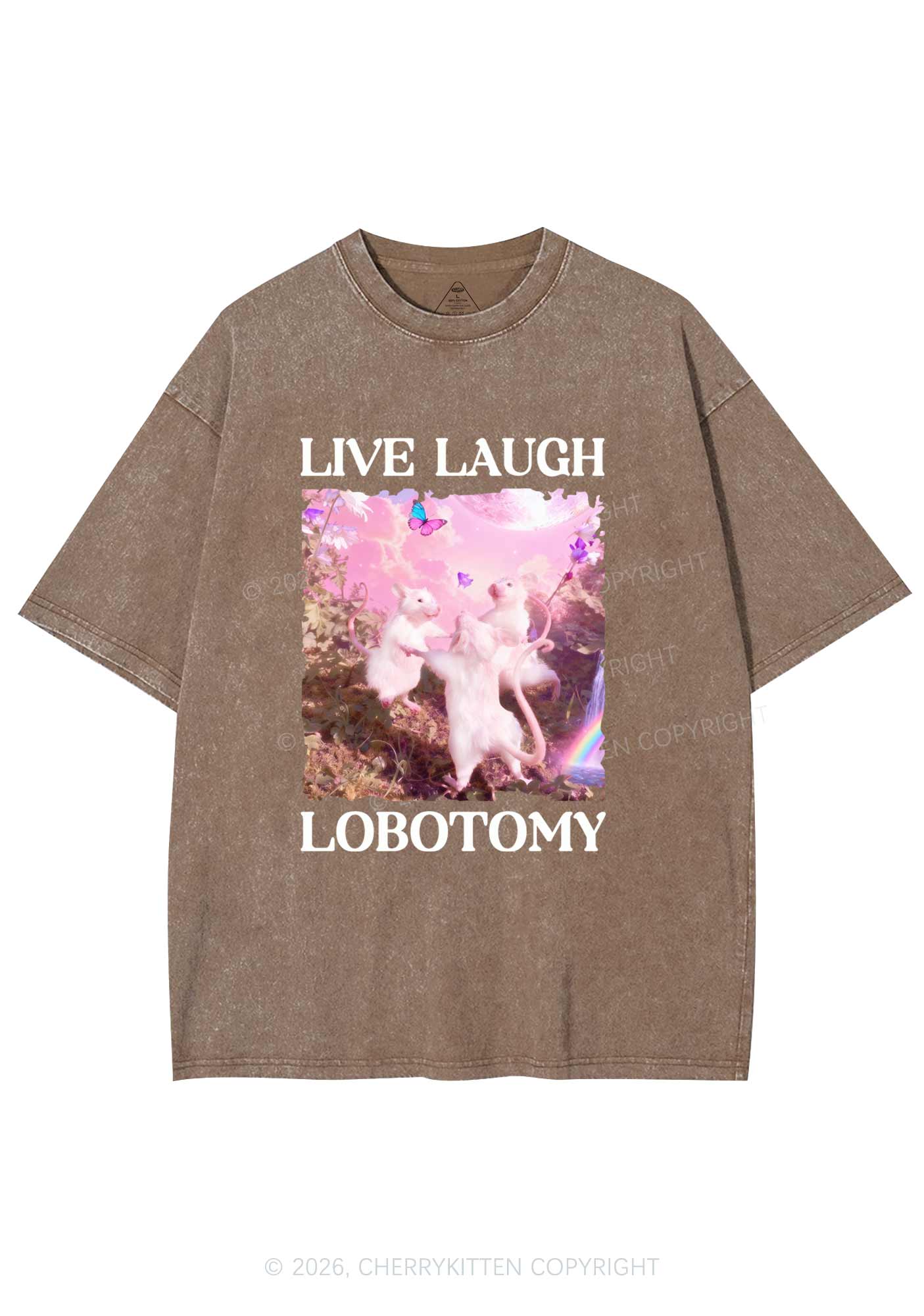 Live Laugh Lobotomy Rats Y2K Shirts Washed Tee Cherrykitten Art by OhStuffinell Taxidermy - Image 7