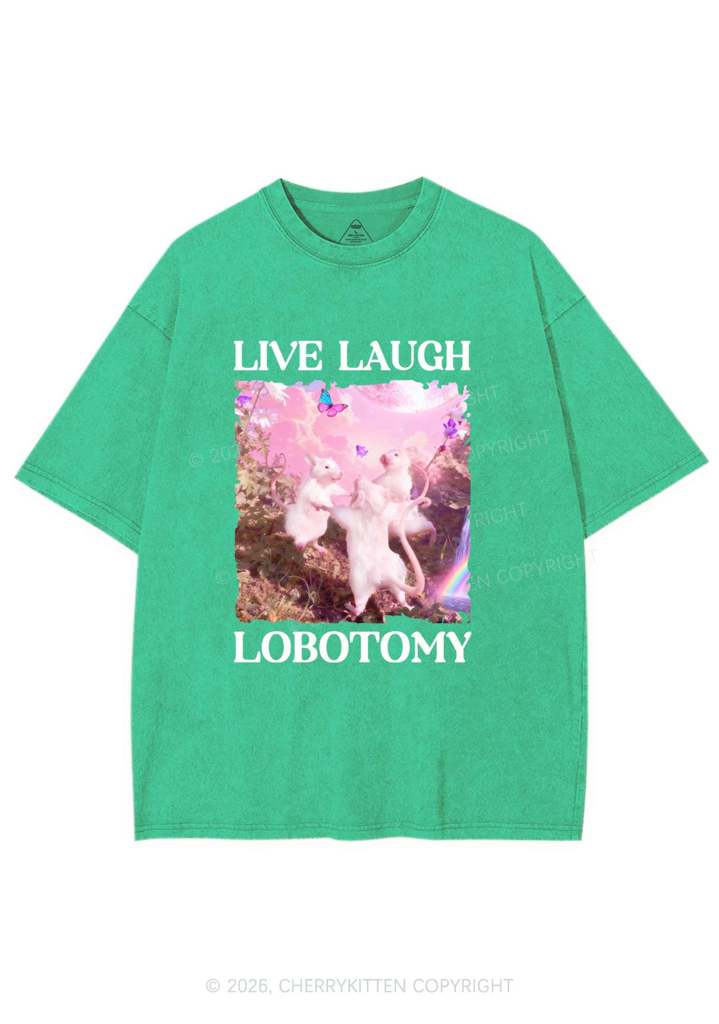 Live Laugh Lobotomy Rats Y2K Shirts Washed Tee Cherrykitten Art by OhStuffinell Taxidermy - Image 8