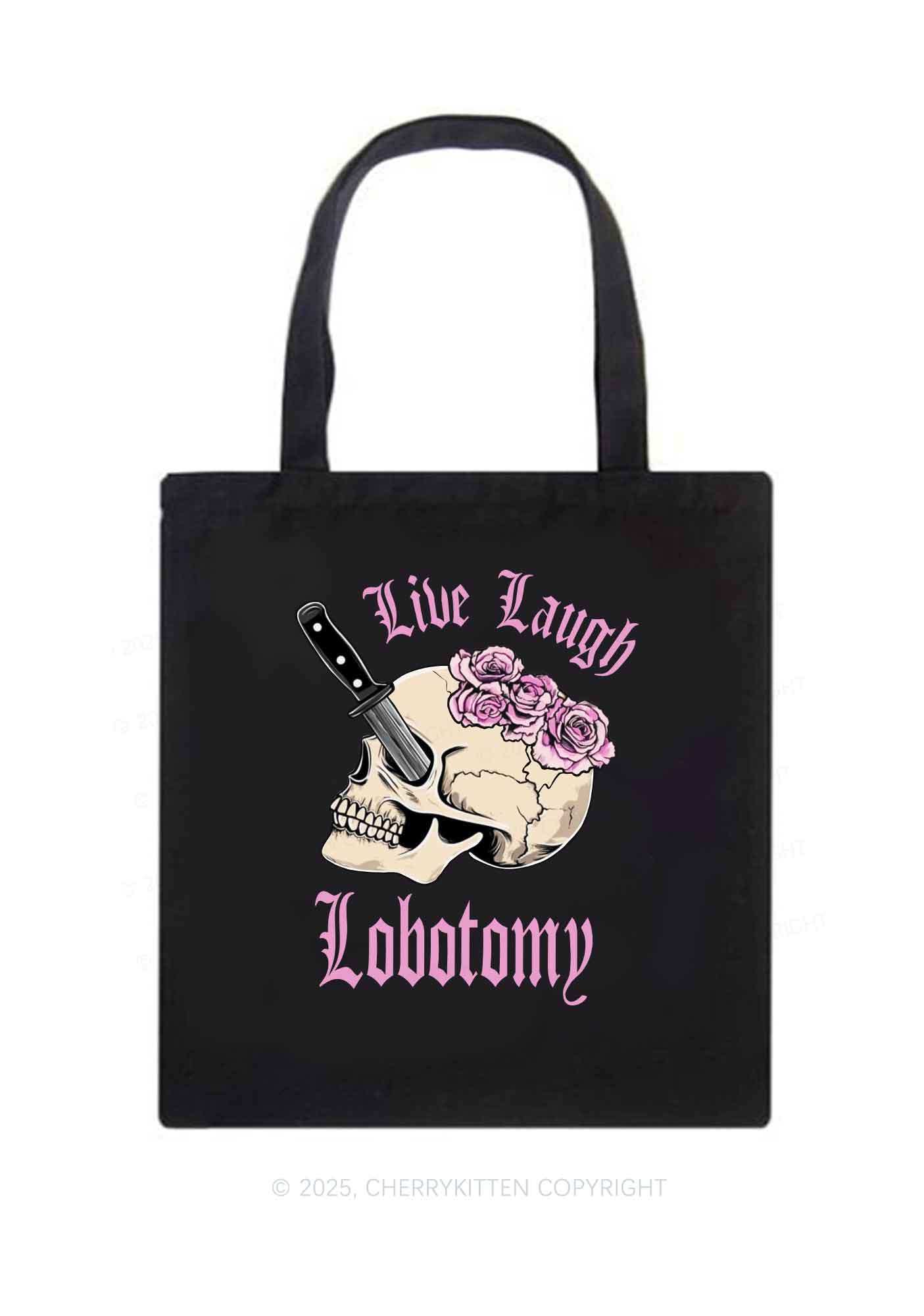 Live Laugh Lobotomy Skull Y2K Canvas Tote Bag Cherrykitten - Image 3