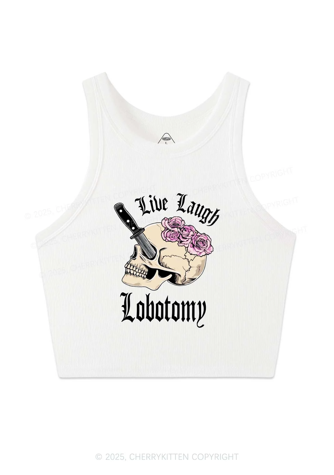 Live Laugh Lobotomy Skull Y2K Crop Tank Top Cherrykitten - Image 3
