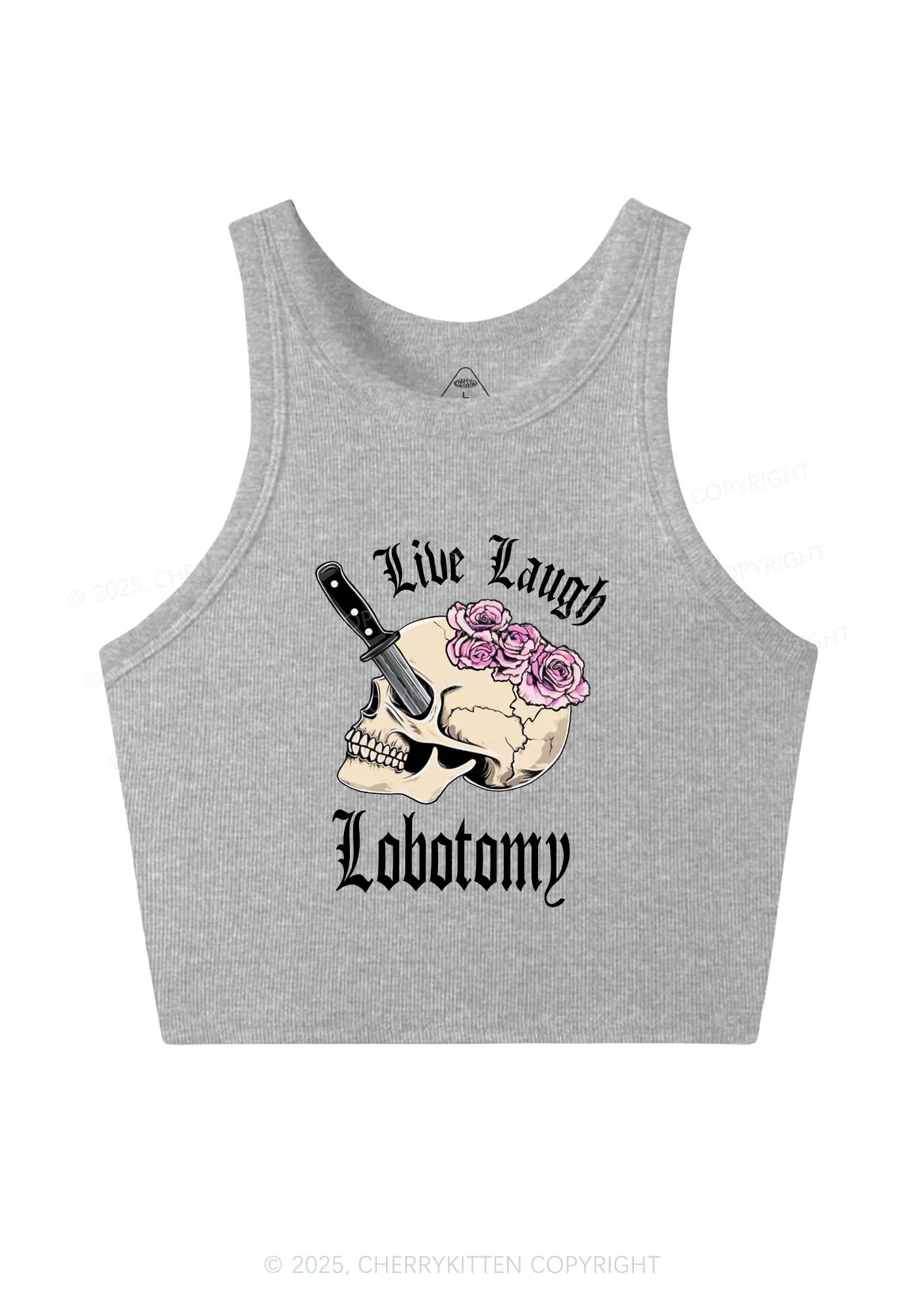 Live Laugh Lobotomy Skull Y2K Crop Tank Top Cherrykitten - Image 4