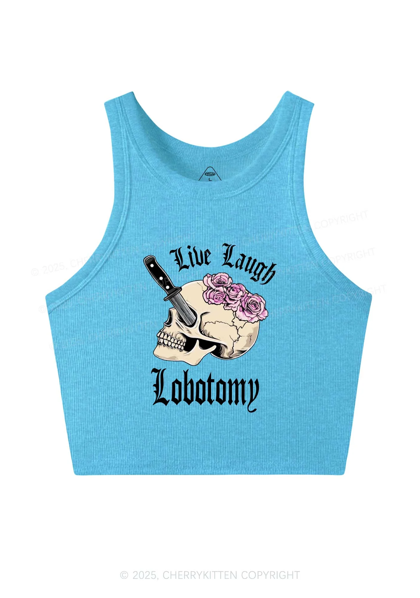 Live Laugh Lobotomy Skull Y2K Crop Tank Top Cherrykitten - Image 5