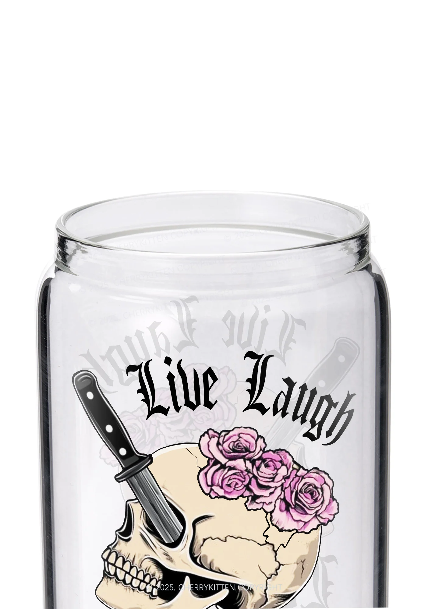 Live Laugh Lobotomy Skull Y2K Printed Glass Cup Cherrykitten - Image 2