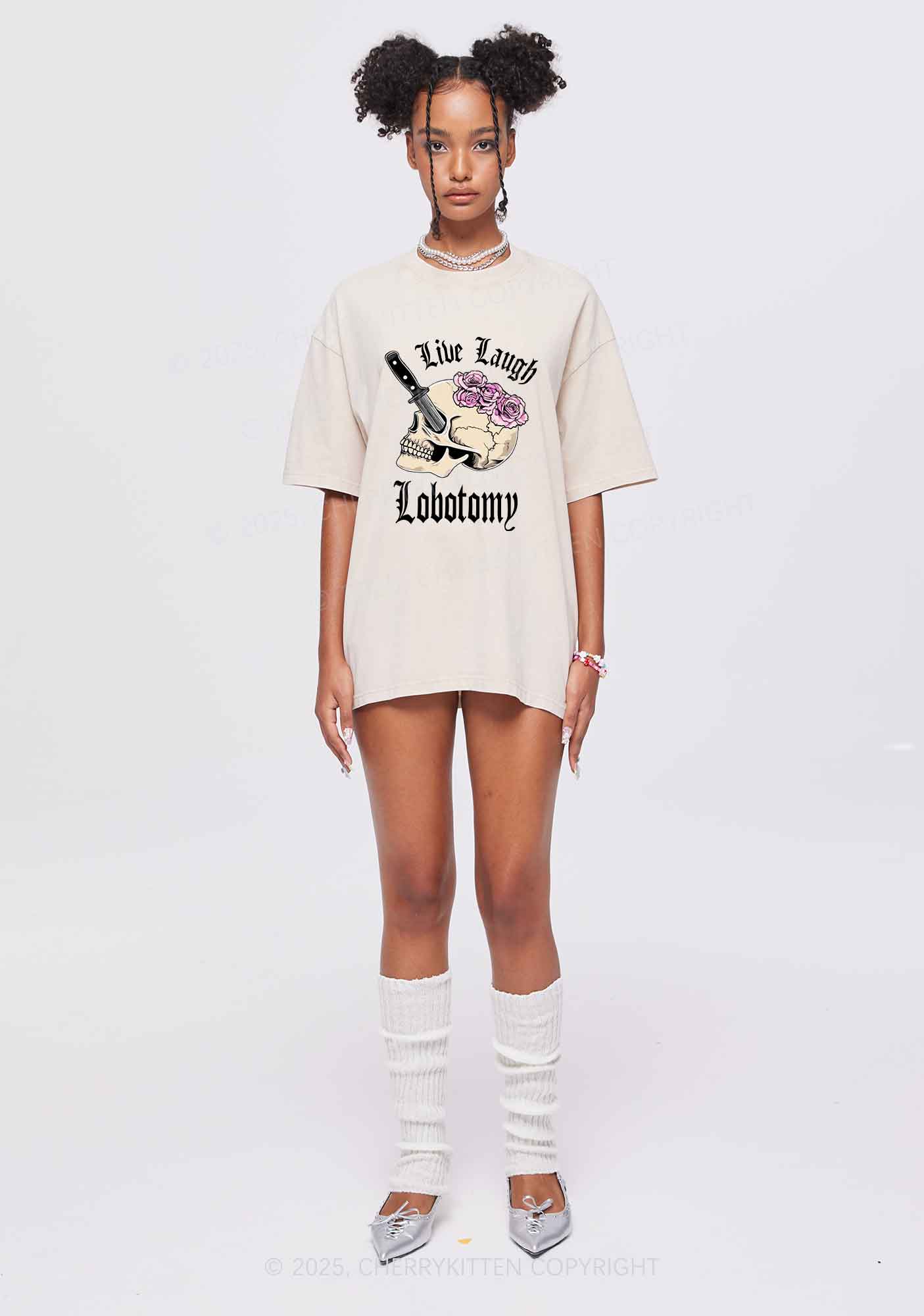 Live Laugh Lobotomy Skull Y2K Shirts Washed Tee Cherrykitten - Image 2