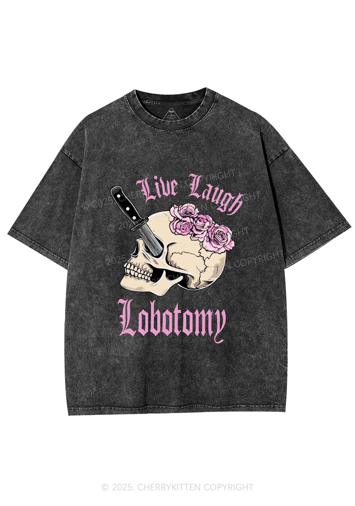 Live Laugh Lobotomy Skull Y2K Shirts Washed Tee Cherrykitten - Image 3