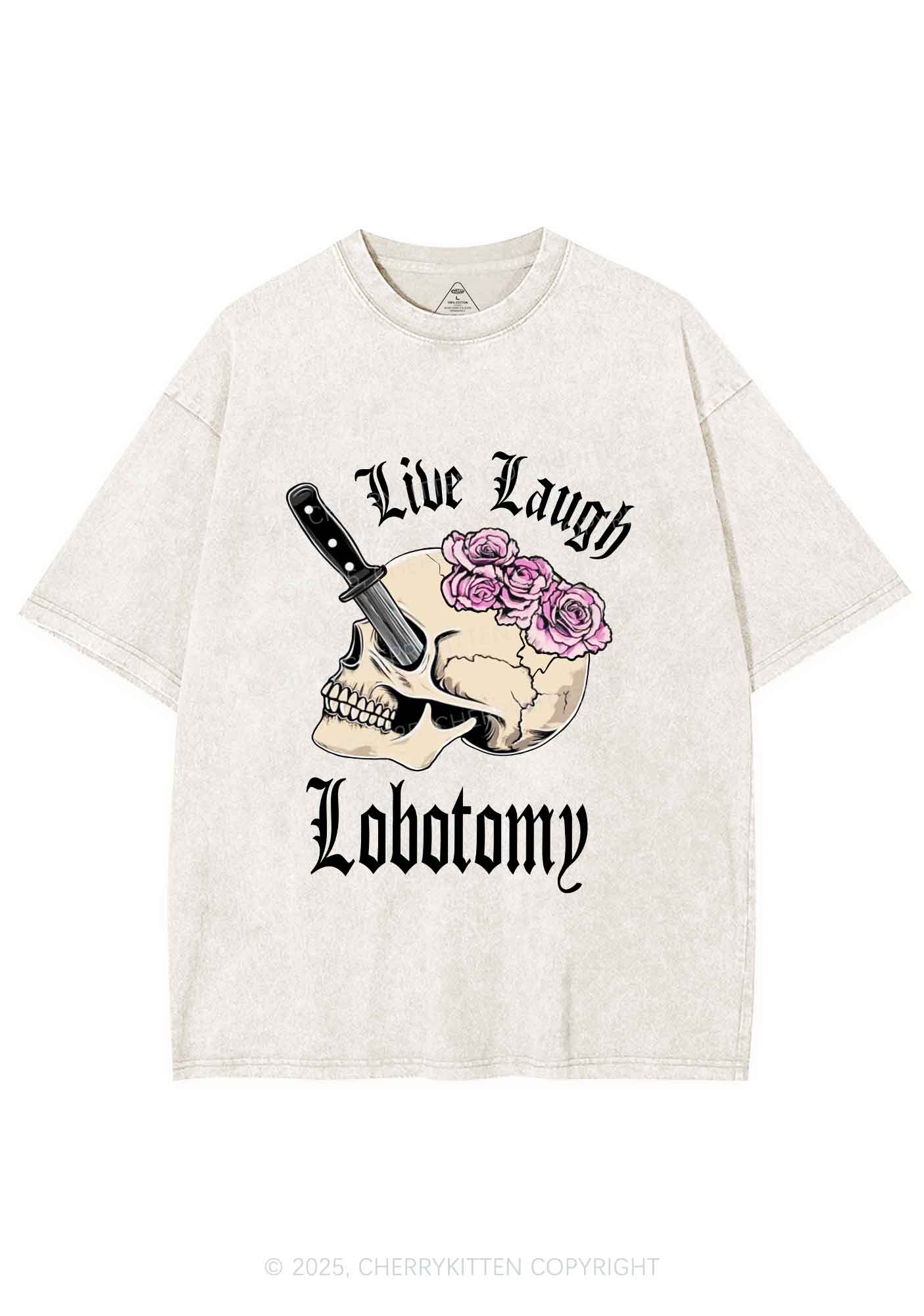 Live Laugh Lobotomy Skull Y2K Shirts Washed Tee Cherrykitten - Image 4