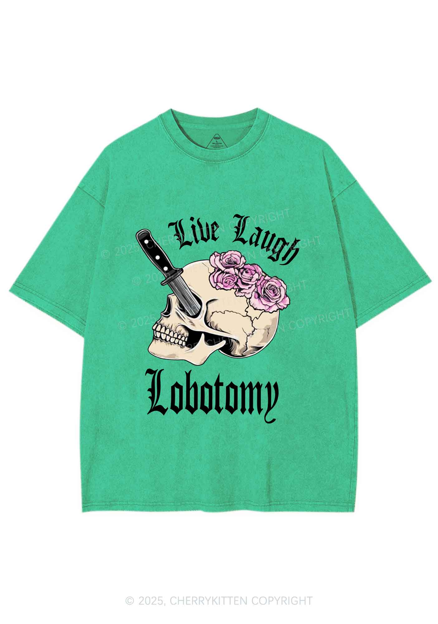 Live Laugh Lobotomy Skull Y2K Shirts Washed Tee Cherrykitten - Image 5