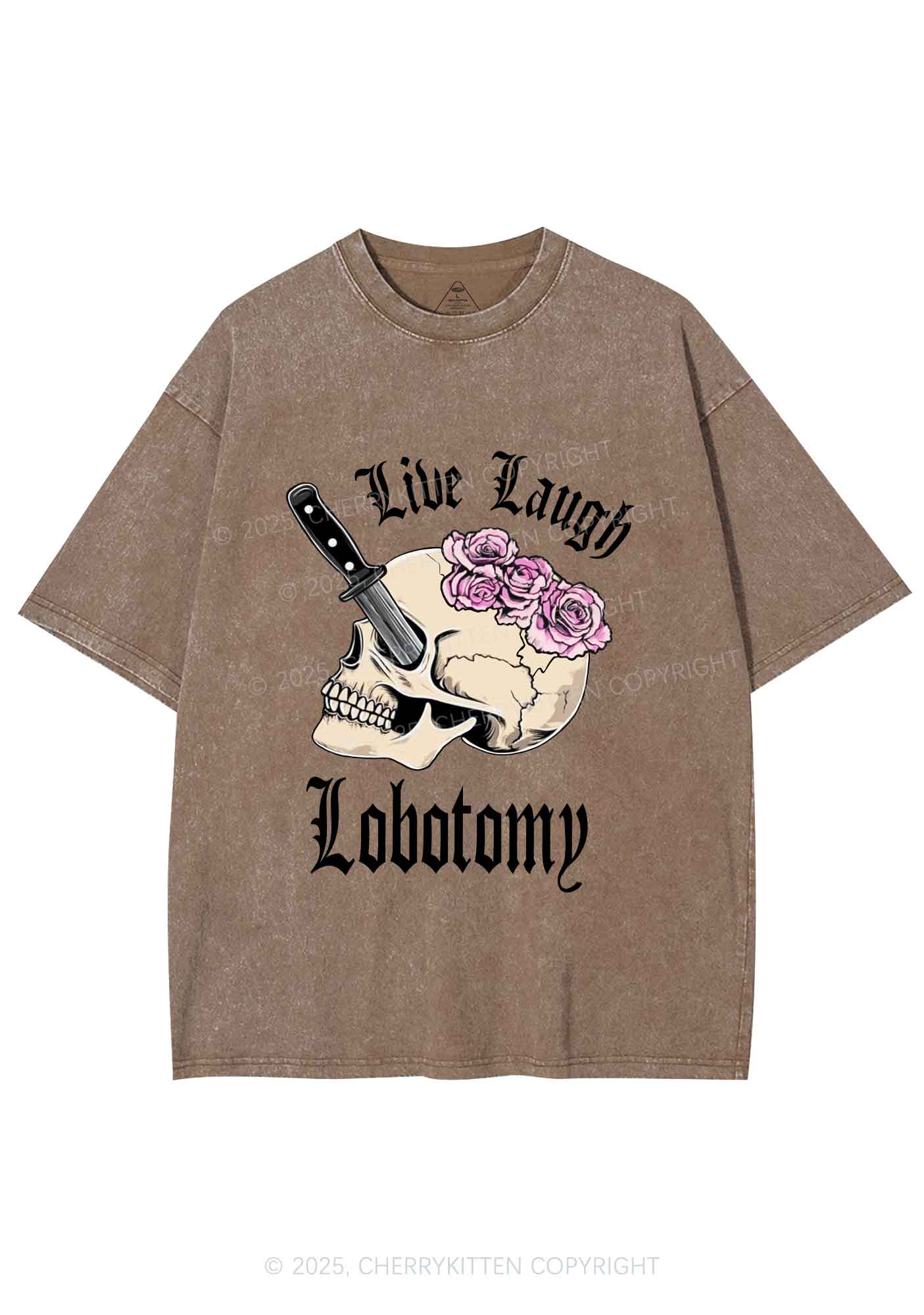Live Laugh Lobotomy Skull Y2K Shirts Washed Tee Cherrykitten - Image 7