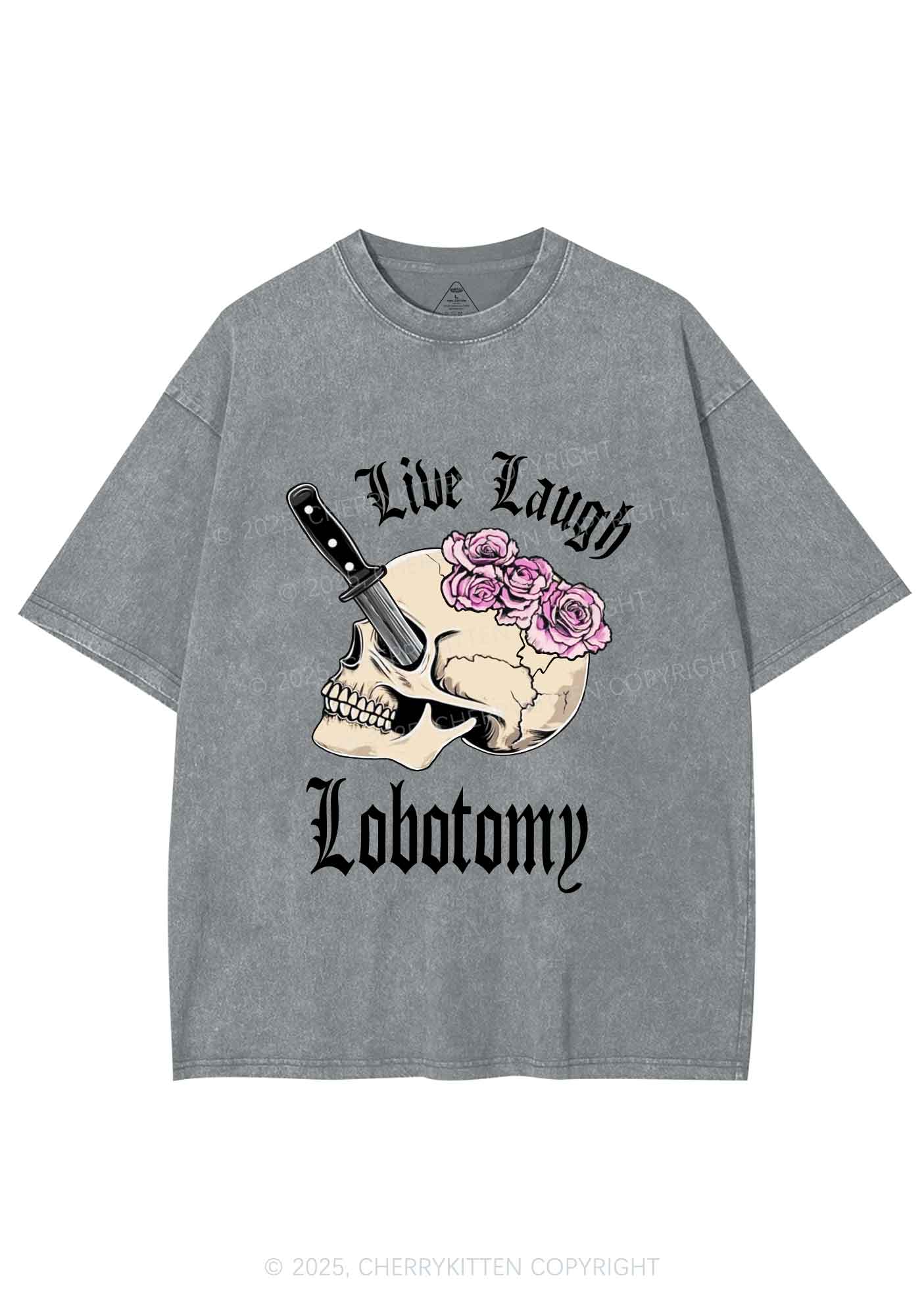 Live Laugh Lobotomy Skull Y2K Shirts Washed Tee Cherrykitten - Image 8