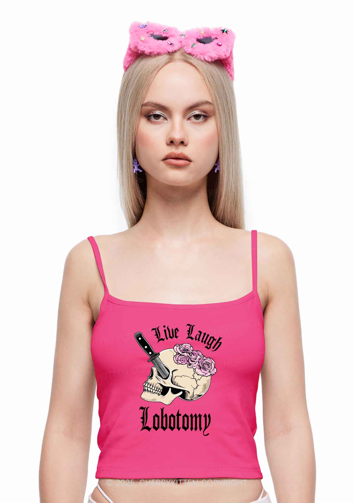 Live Laugh Lobotomy Skull Y2K Spaghetti Strap Cami Cherrykitten - Image 2