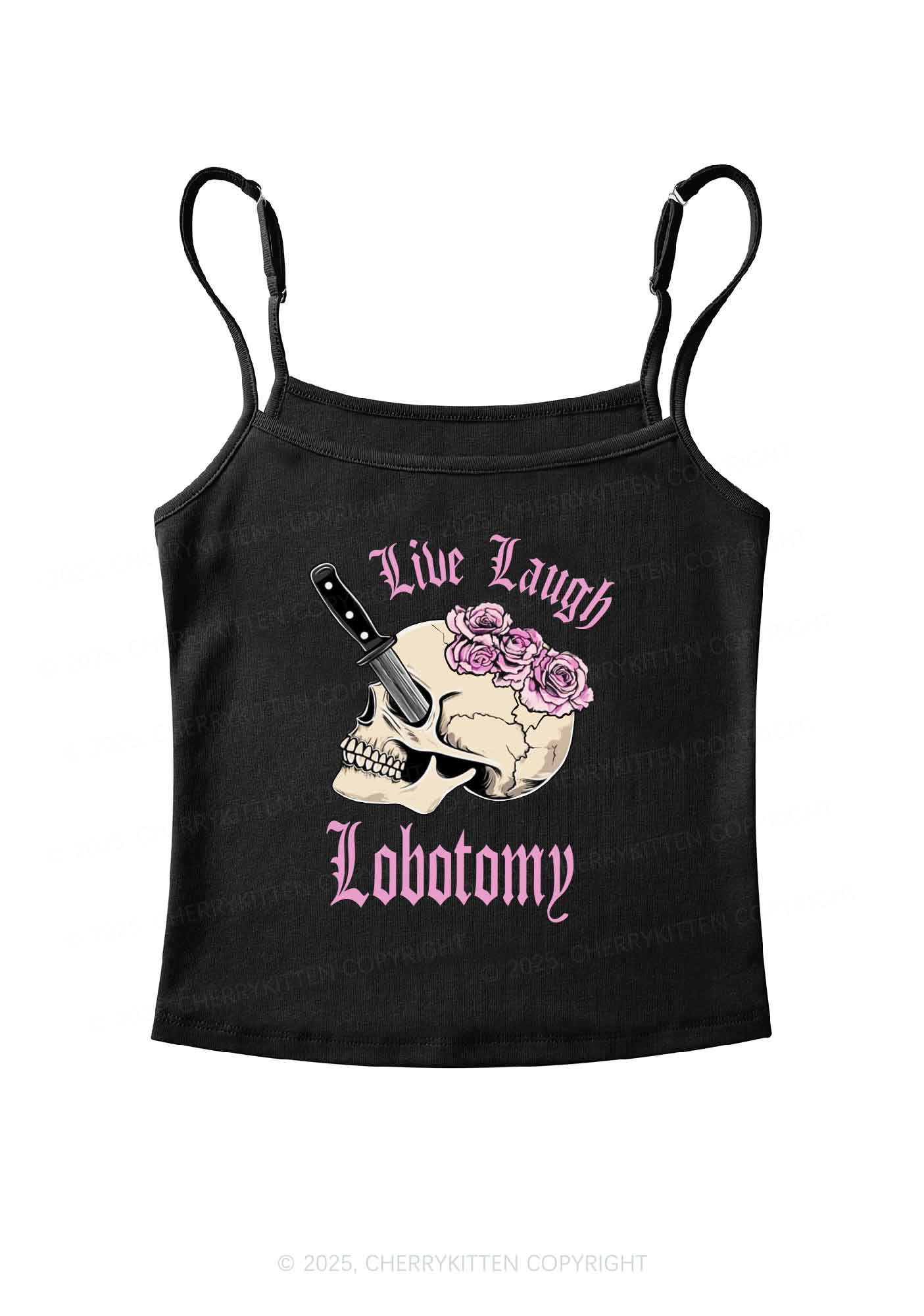 Live Laugh Lobotomy Skull Y2K Spaghetti Strap Cami Cherrykitten - Image 4