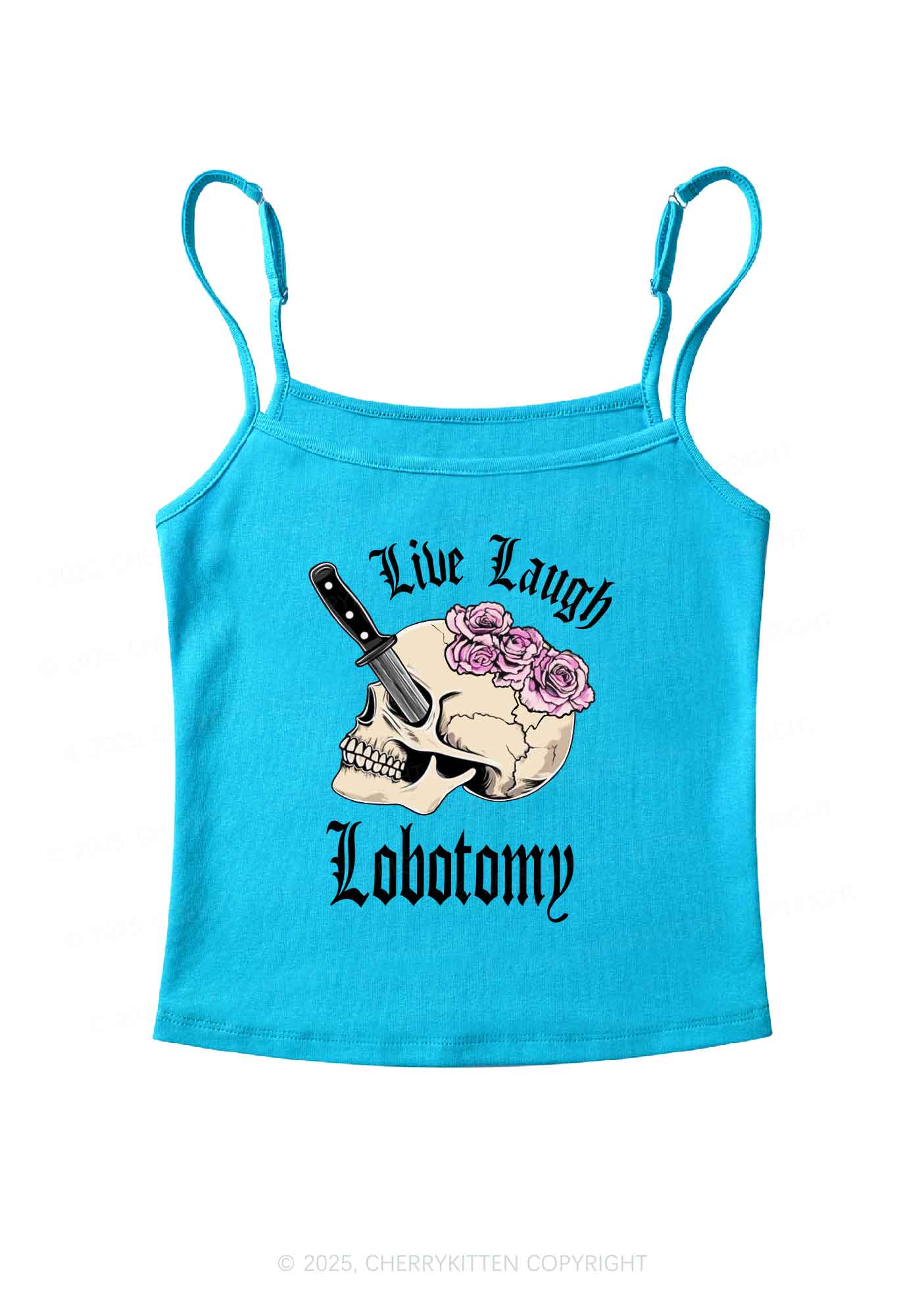Live Laugh Lobotomy Skull Y2K Spaghetti Strap Cami Cherrykitten - Image 5