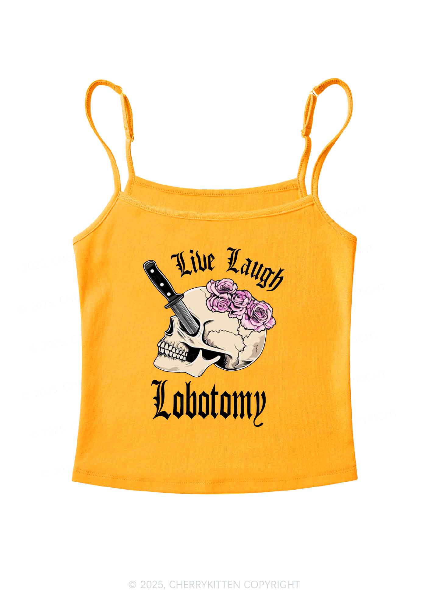 Live Laugh Lobotomy Skull Y2K Spaghetti Strap Cami Cherrykitten - Image 6
