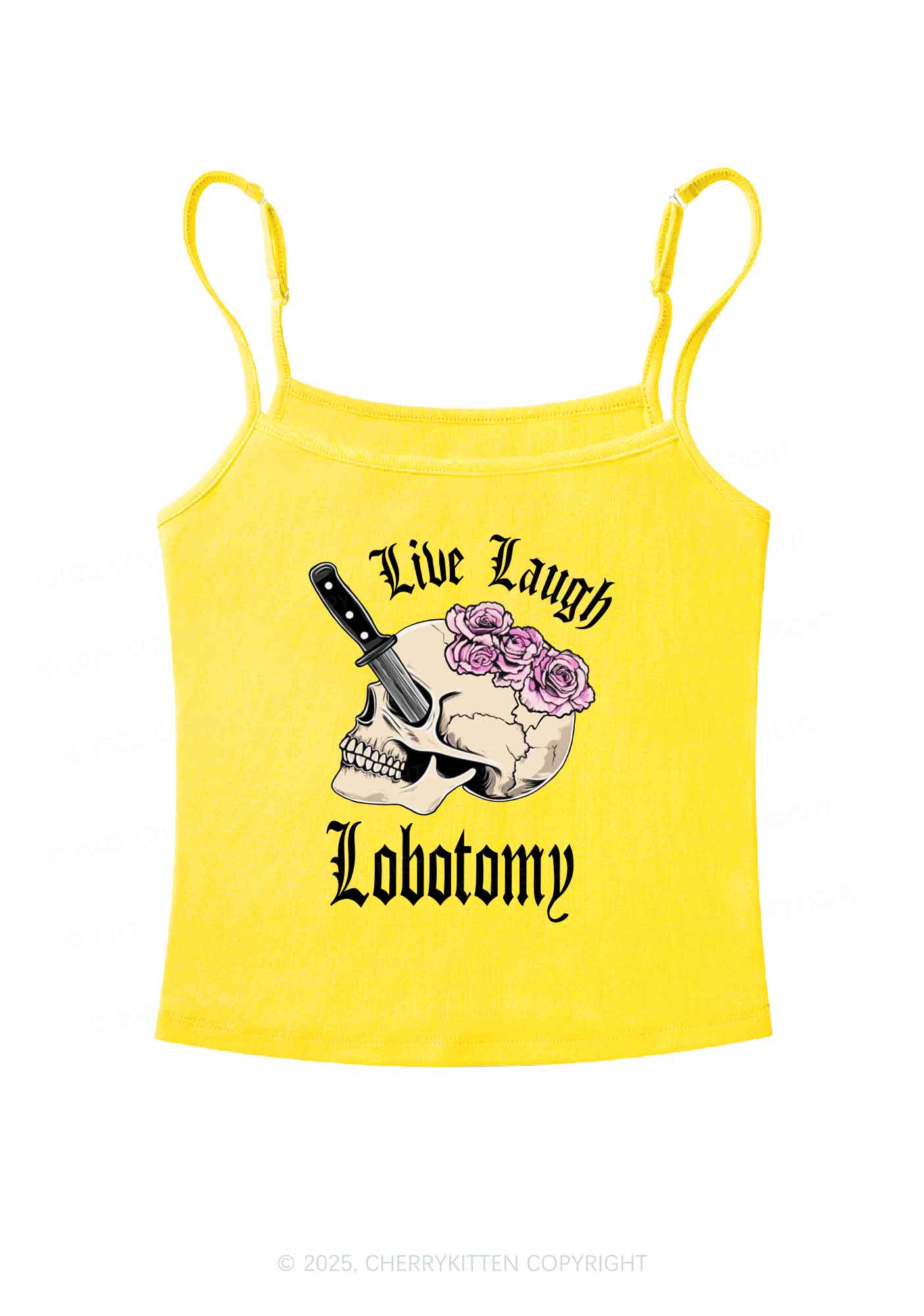 Live Laugh Lobotomy Skull Y2K Spaghetti Strap Cami Cherrykitten - Image 7