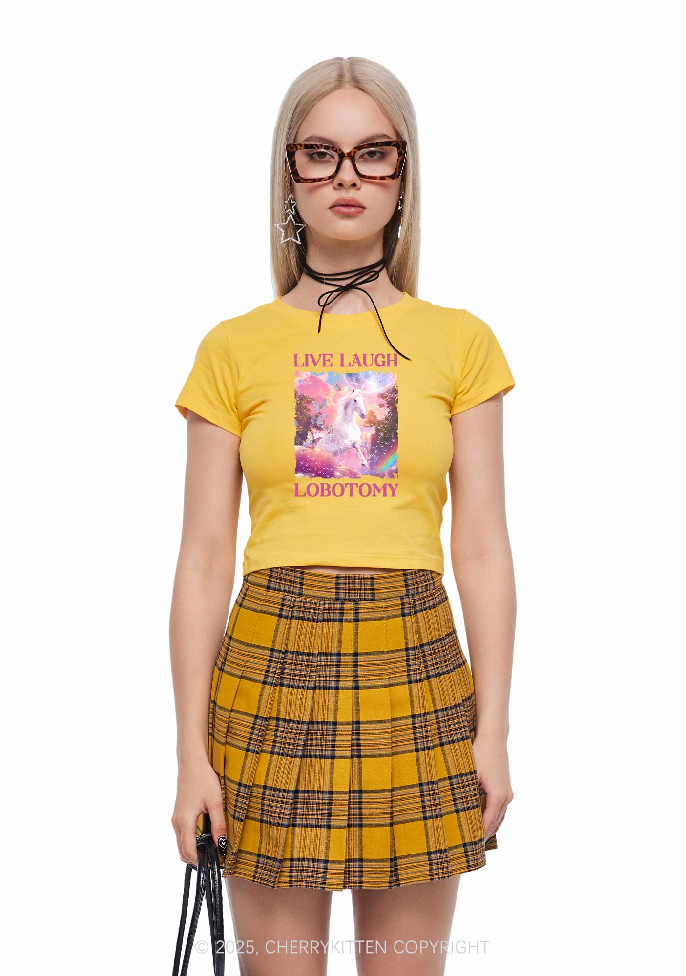 Live Laugh Lobotomy Unicorn Y2K Baby Tee Cherrykitten - Image 2