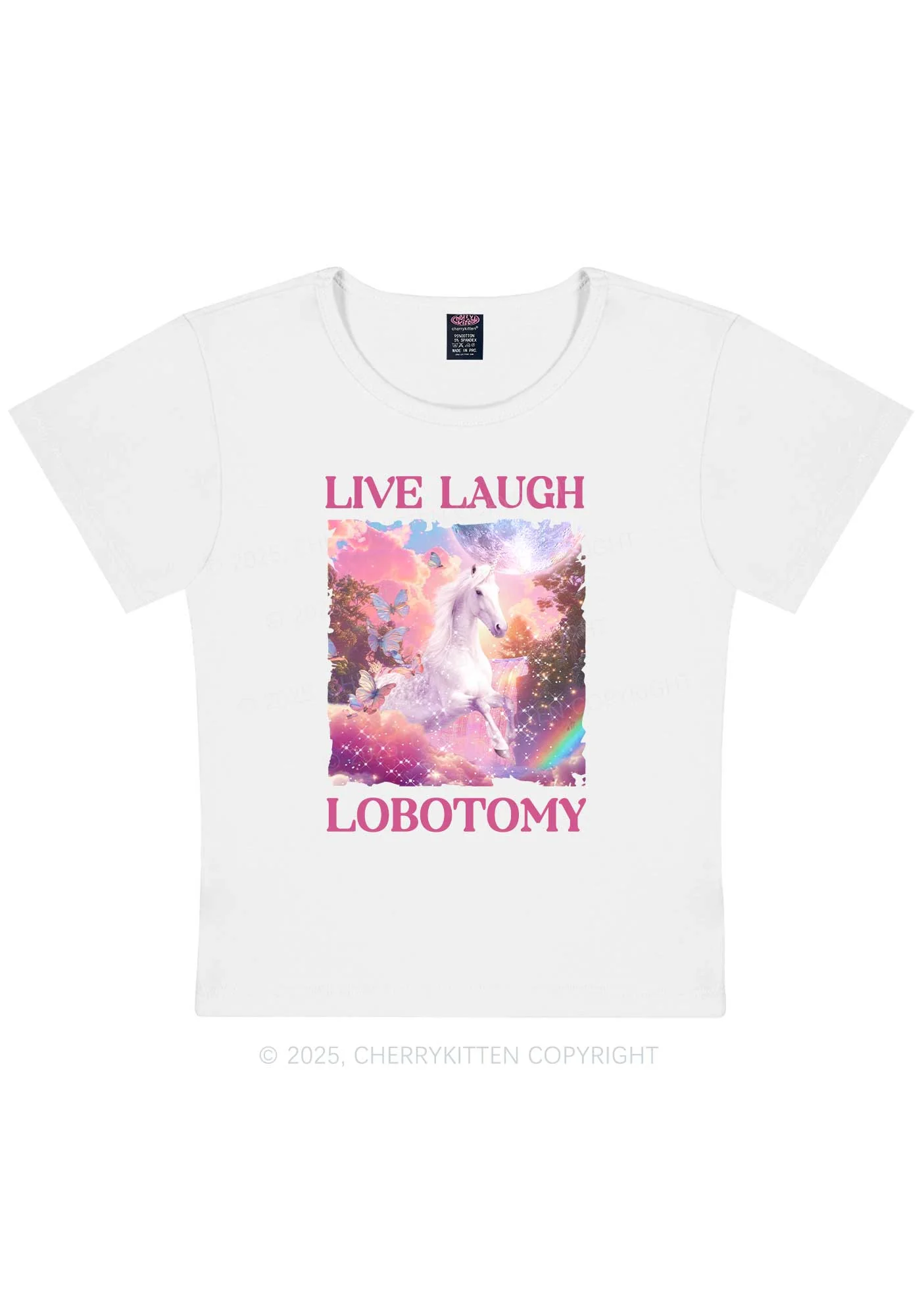 Live Laugh Lobotomy Unicorn Y2K Baby Tee Cherrykitten - Image 4